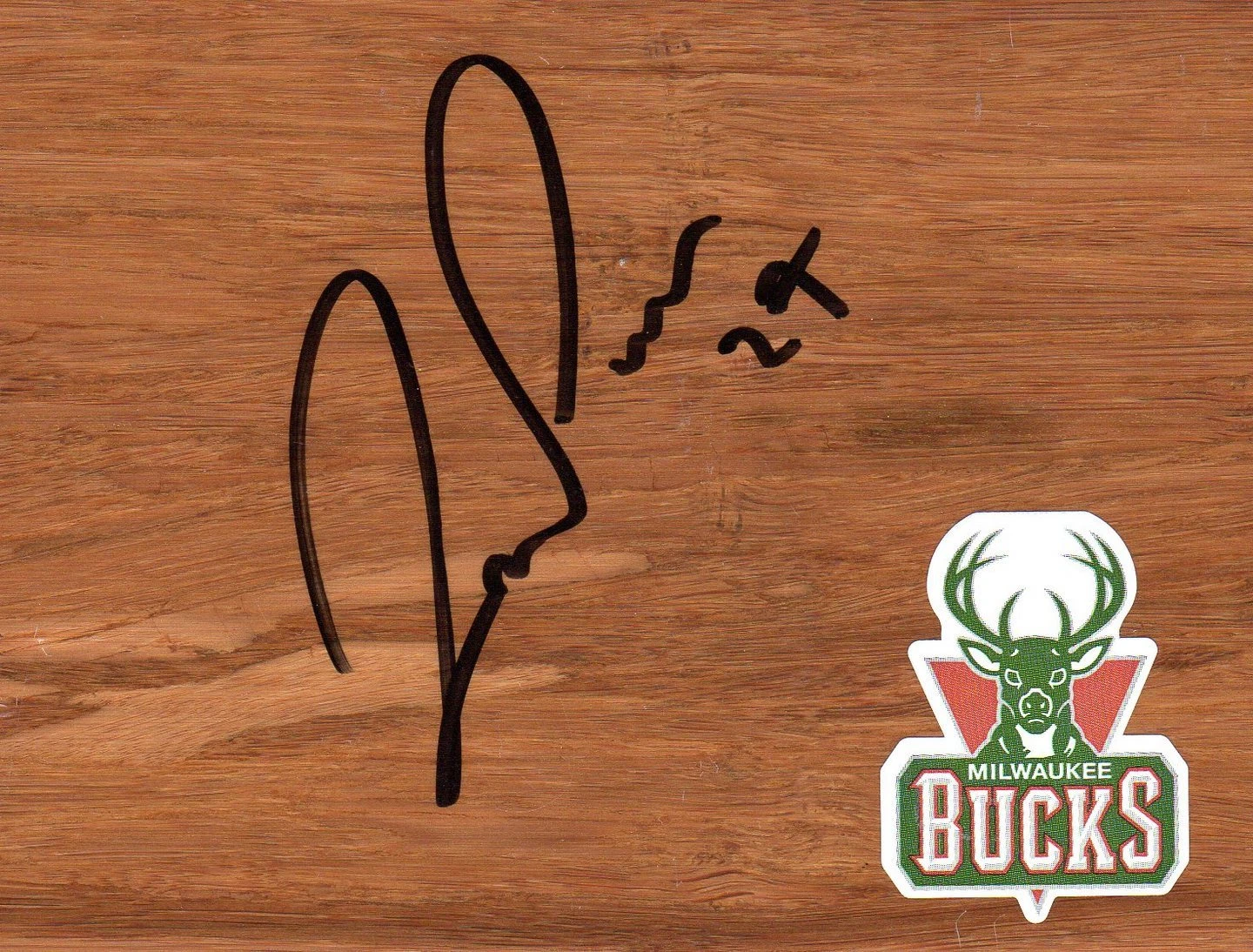 Milwaukee Bucks Zaza Pachulia Signed FloorBoard COA