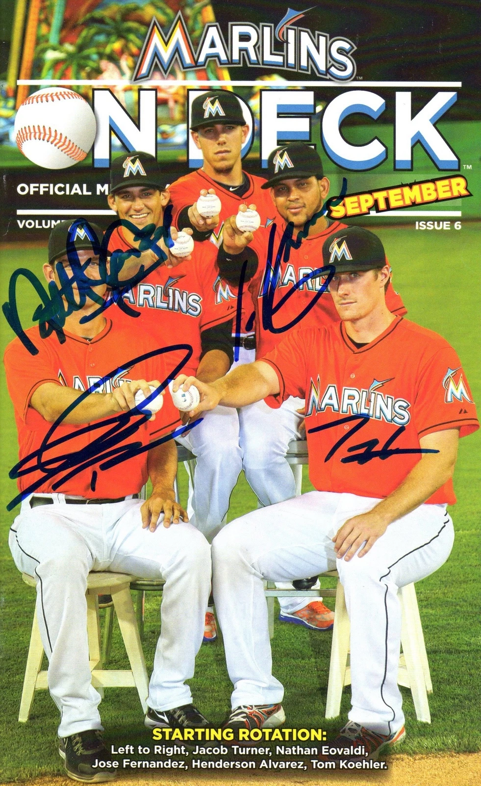 Miami Marlins 2013 Starting Pitchers Signed Game Program - Jose Fernandez 4 Auto
