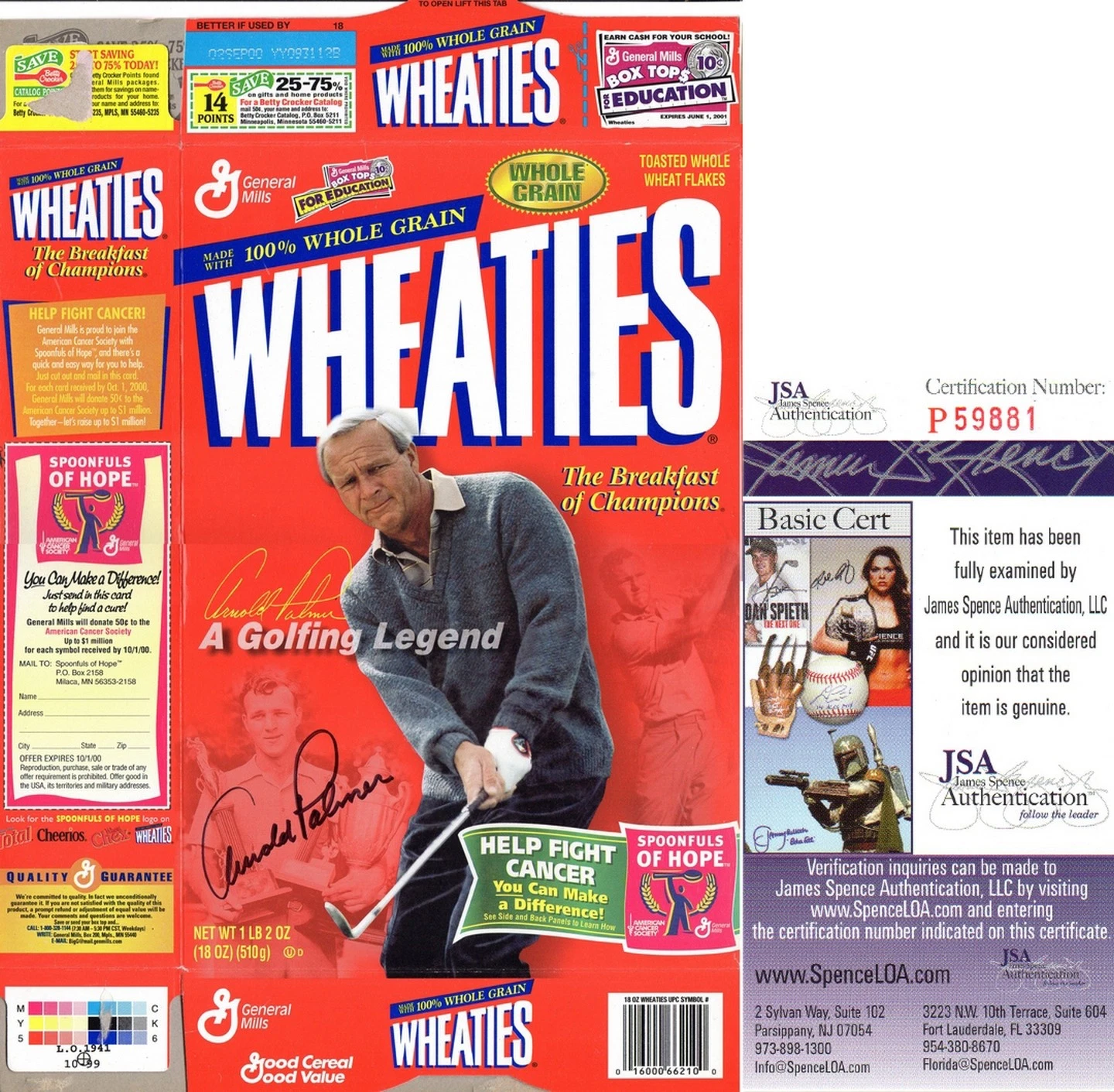 Legendary Golfer Arnold Palmer Signed Wheaties Box JSA Authenticated COA