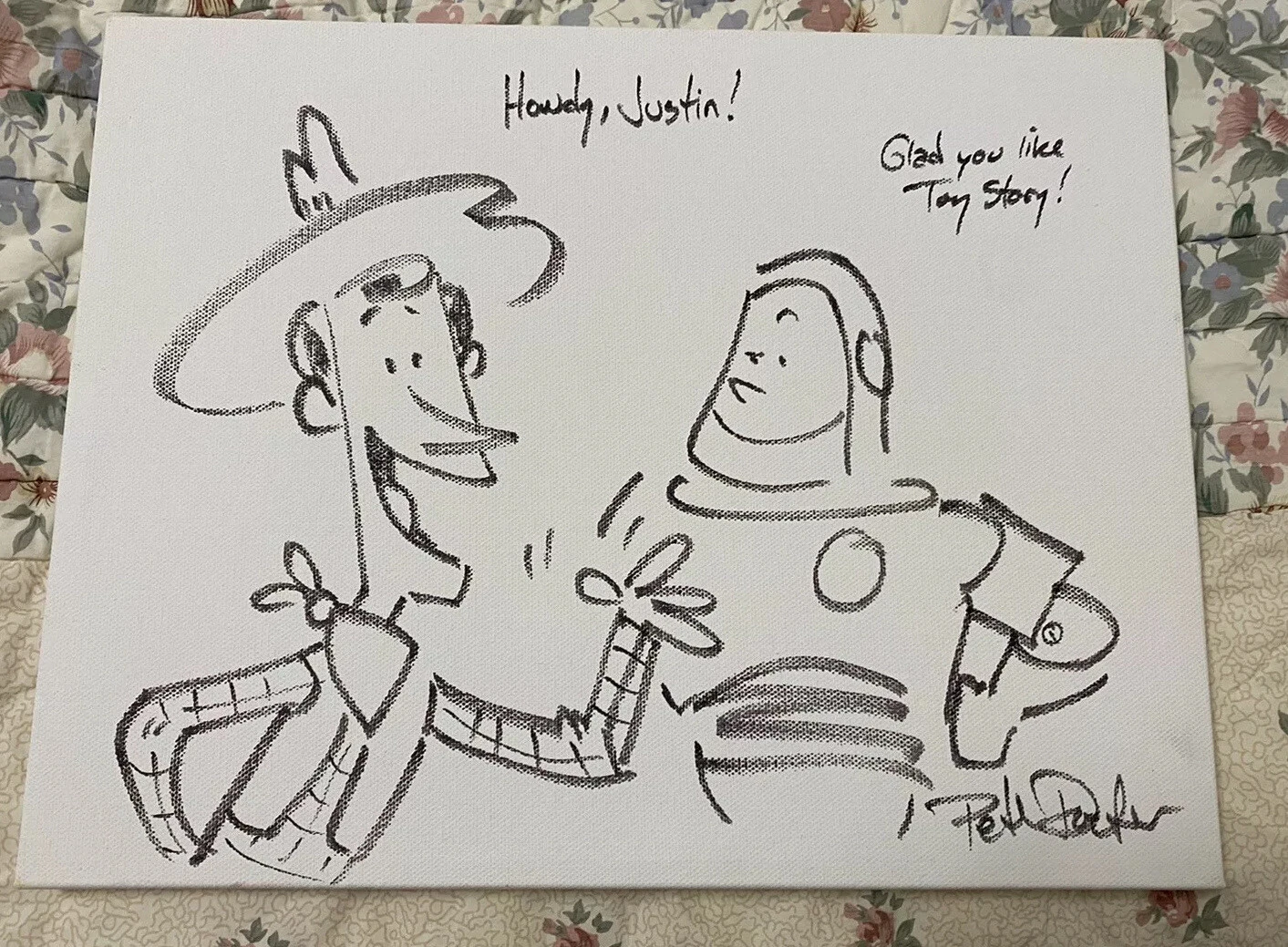 Pete Docter signed autographed Sketch Toy Story Buzz Lightyear Woody Canvas