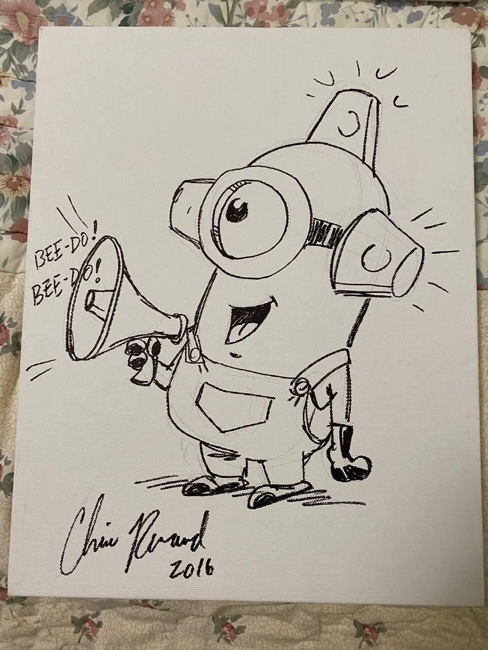 Chris Renaud Rare Hand Signed 8x10 Sketch Canvas Minions Despicable Me Artwork