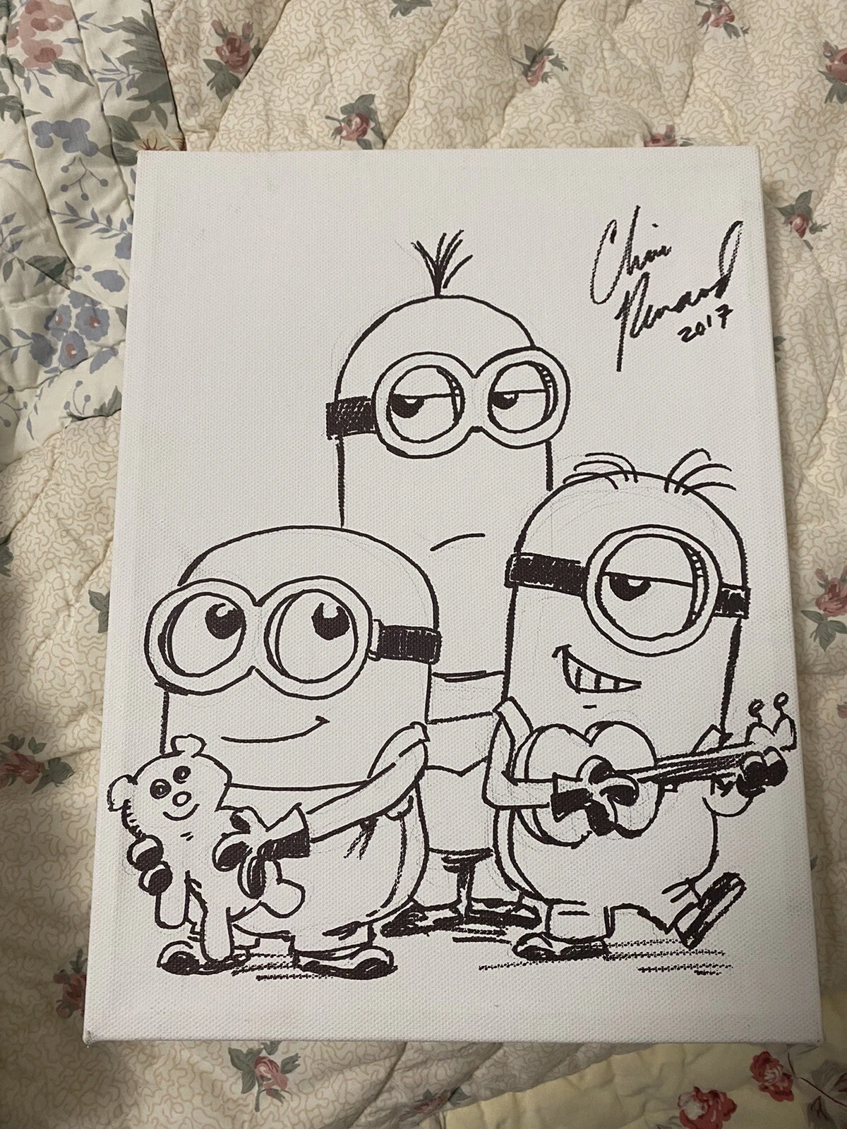 Chris Renaud Rare Hand Signed 8x10 Sketch Canvas Minions Despicable Me Artwork
