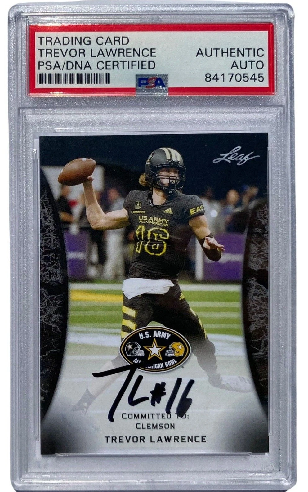 TREVOR LAWRENCE SIGNED 2018 LEAF ARMY ALL AMERICAN ROOKIE CARD AUTO RC PSA/DNA