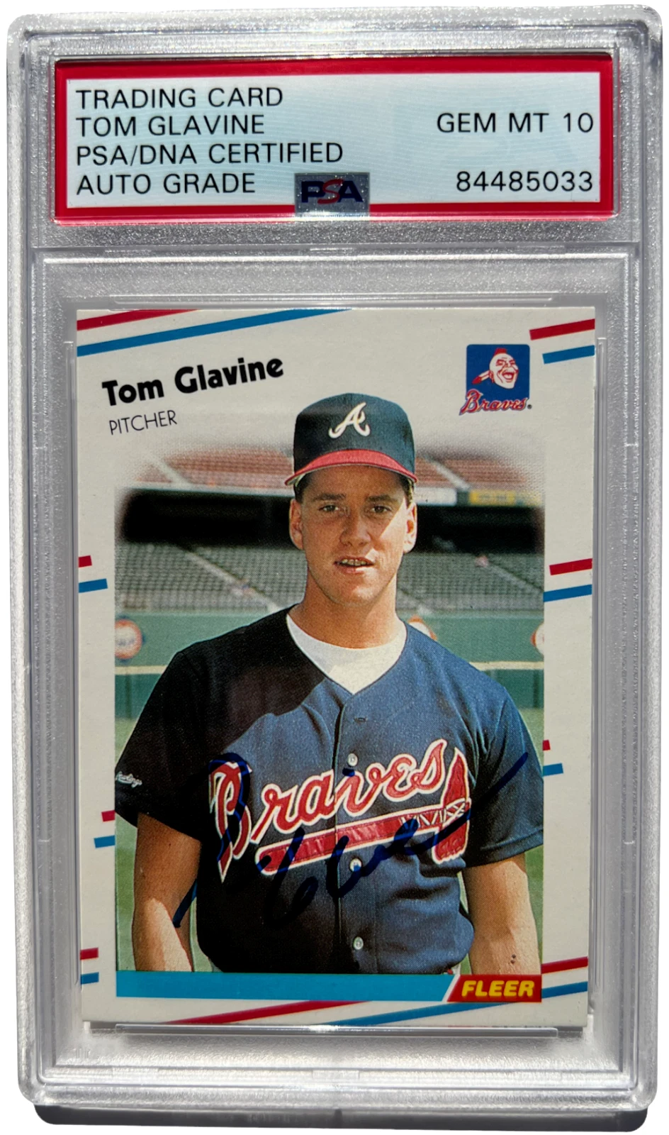 TOM GLAVINE SIGNED 1988 FLEER #539 BRAVES ROOKIE CARD RC AUTO 10 PSA/DNA
