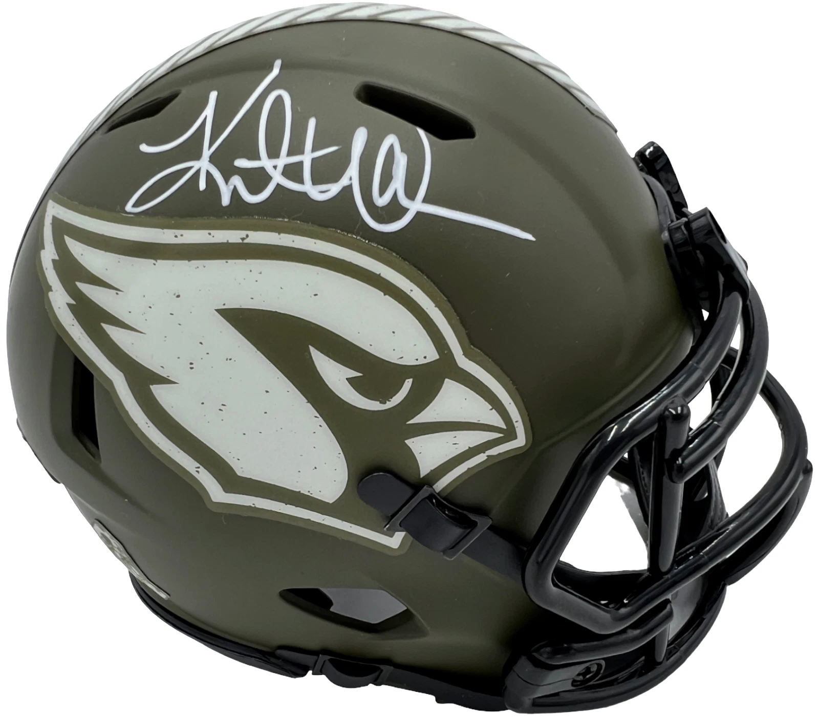 KURT WARNER SIGNED ARIZONA CARDINALS SALUTE TO SERVICE MINI FOOTBALL HELMET JSA