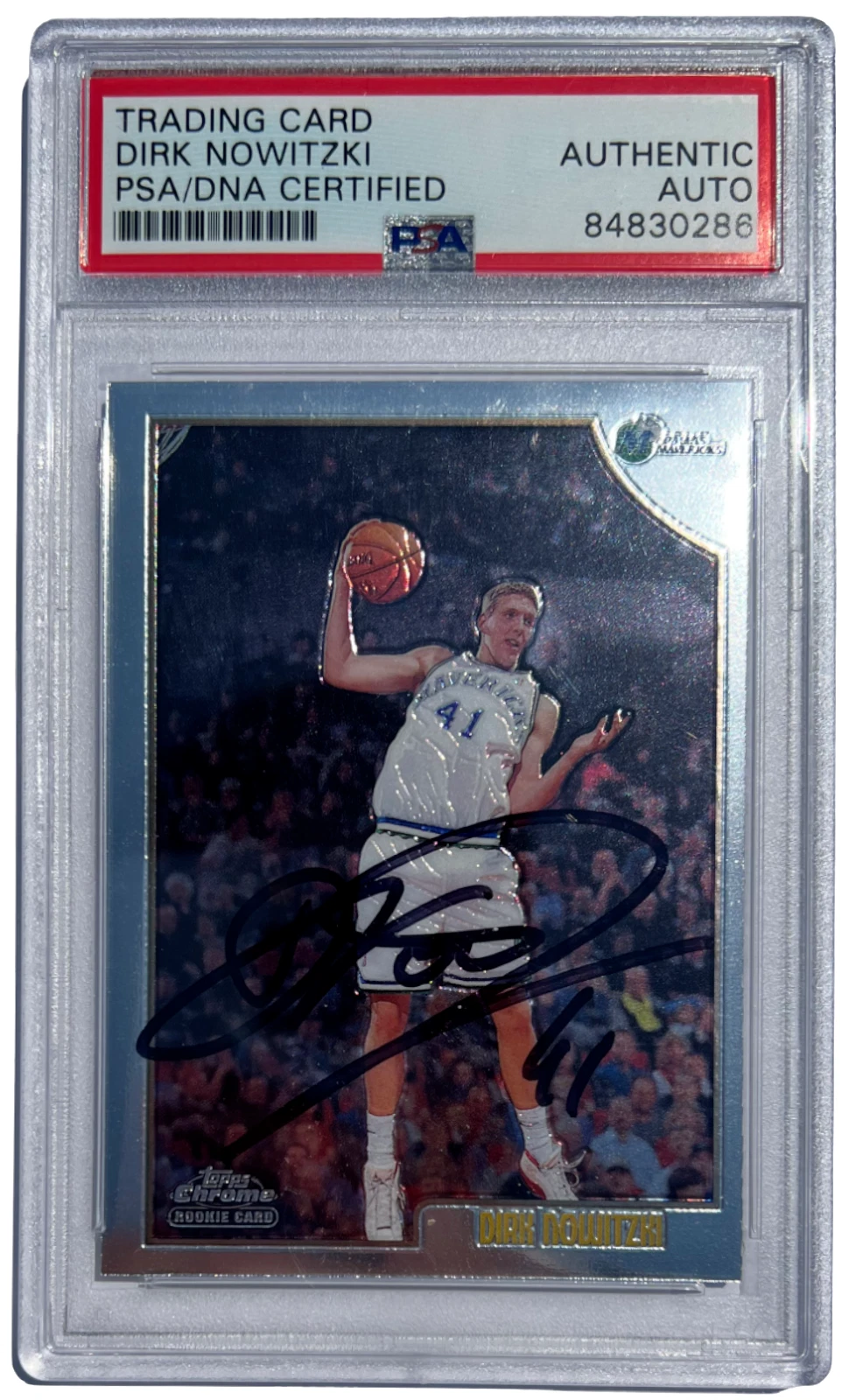 DIRK NOWITZKI SIGNED MAVERICKS 1998 TOPPS CHROME ROOKIE CARD #154 AUTO PSA/DNA