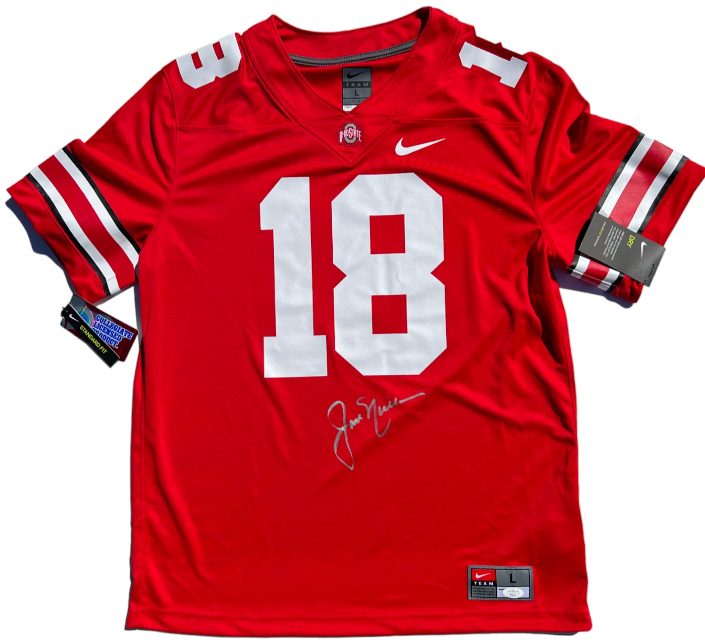JACK NICKLAUS SIGNED OHIO STATE BUCKEYES FOOTBALL JERSEY MASTERS BRITISH JSA !