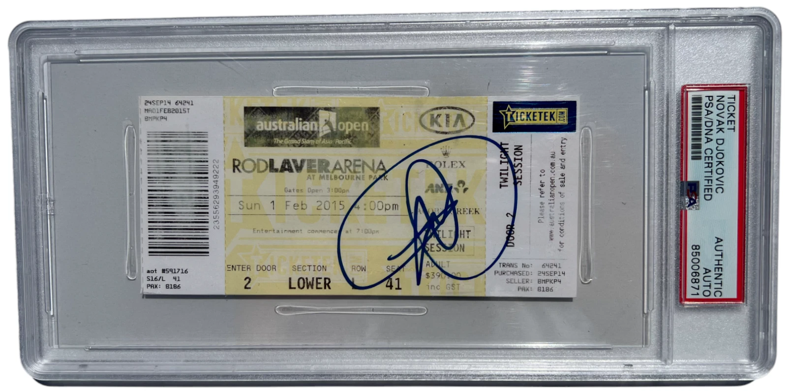 NOVAK DJOKOVIC SIGNED 2015 AUSTRALIAN OPEN FINALS TICKET STUB AUTO PSA/DNA