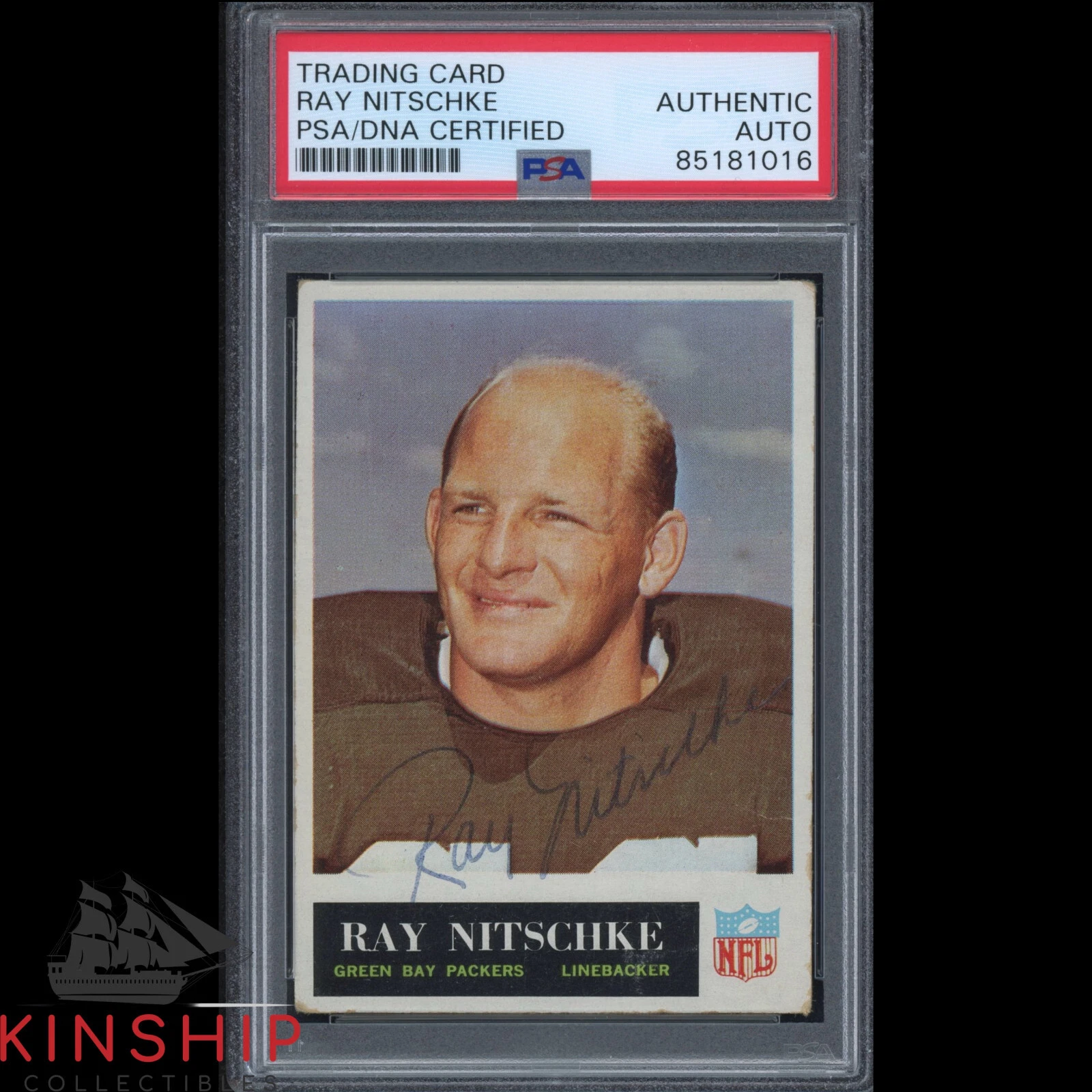 Ray Nitschke signed 1965 Philadelphia Trading Card PSA DNA Slab HOFAuto C2519