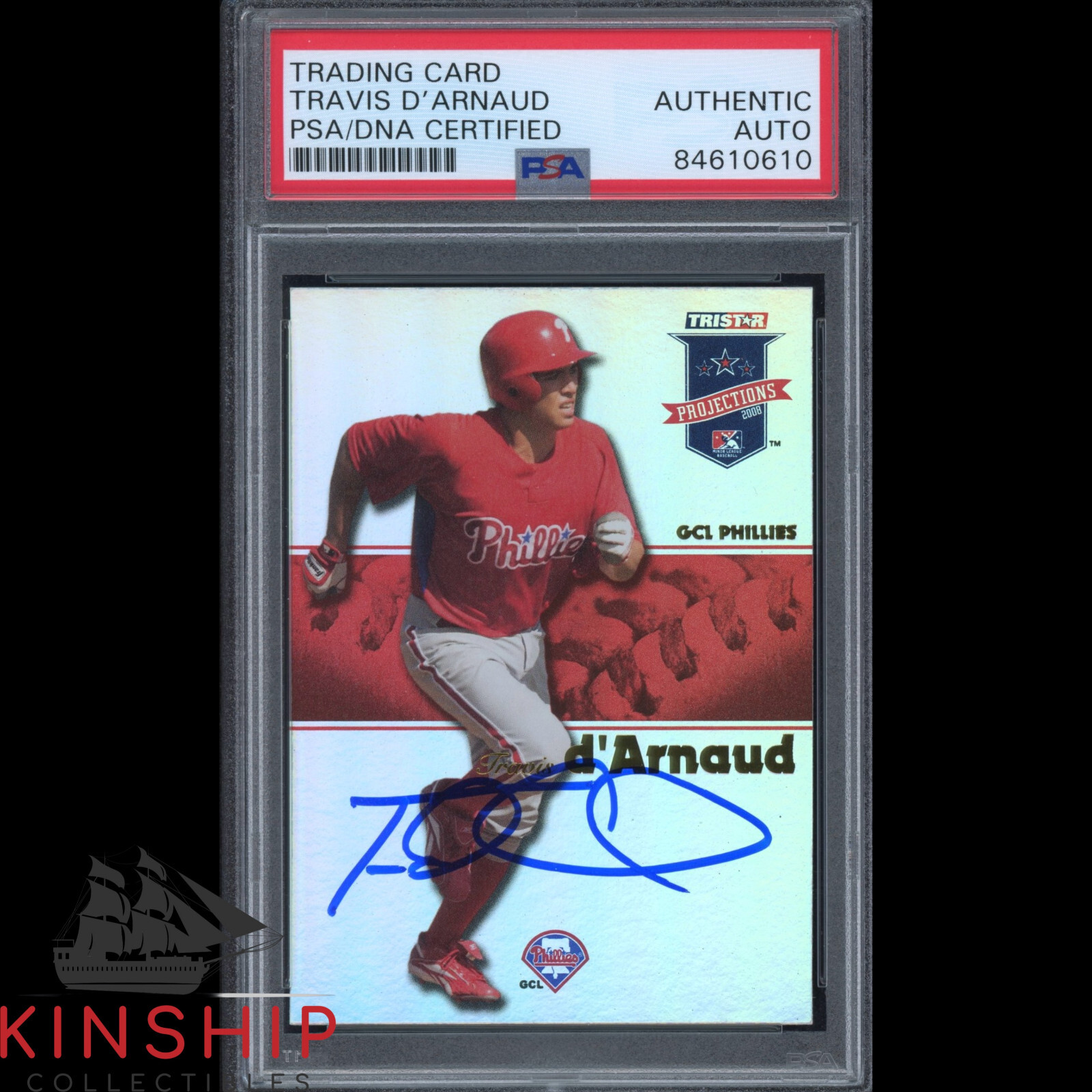 Travis D'Arnaud signed 2008 Tristar Trading Card PSA DNA Slabbed Auto C2676