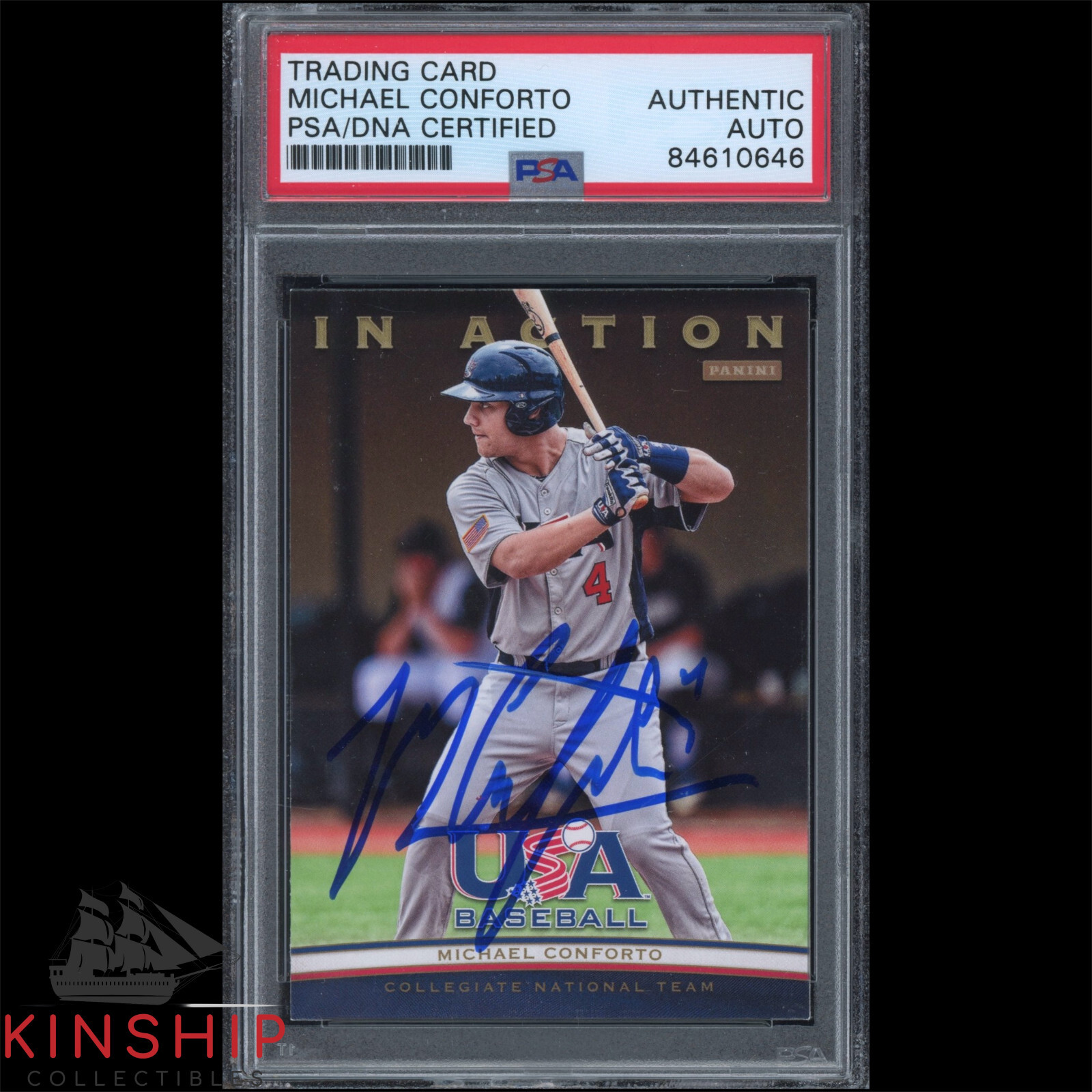 Michael Conforto signed 2013 Panini USA Trading Card PSA DNA Slab Auto C2684