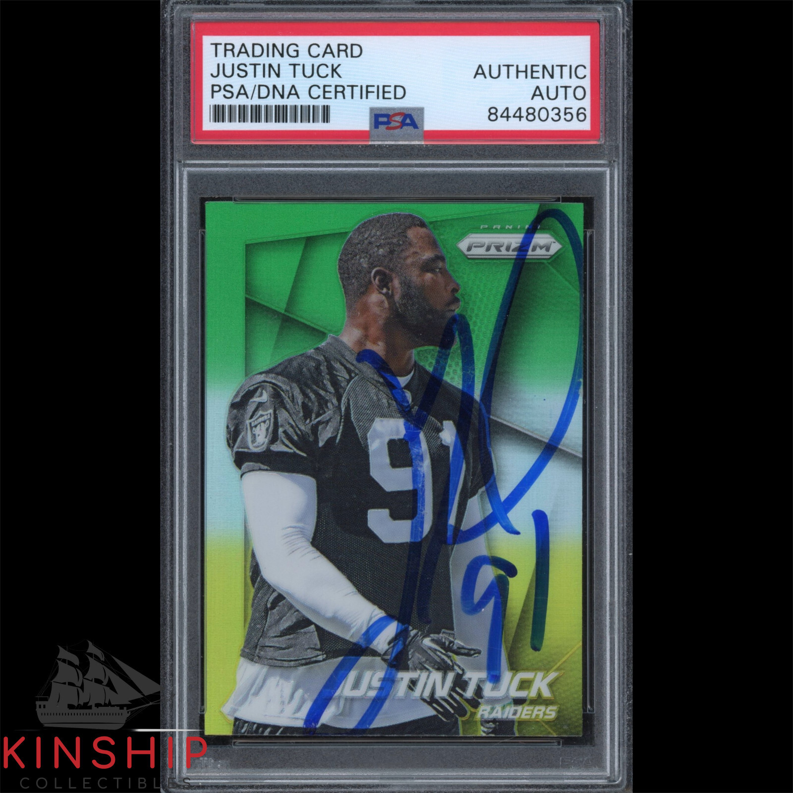 Justin Tuck signed 2014 Panini Trading Card PSA DNA Slabbed Raiders Auto C2685