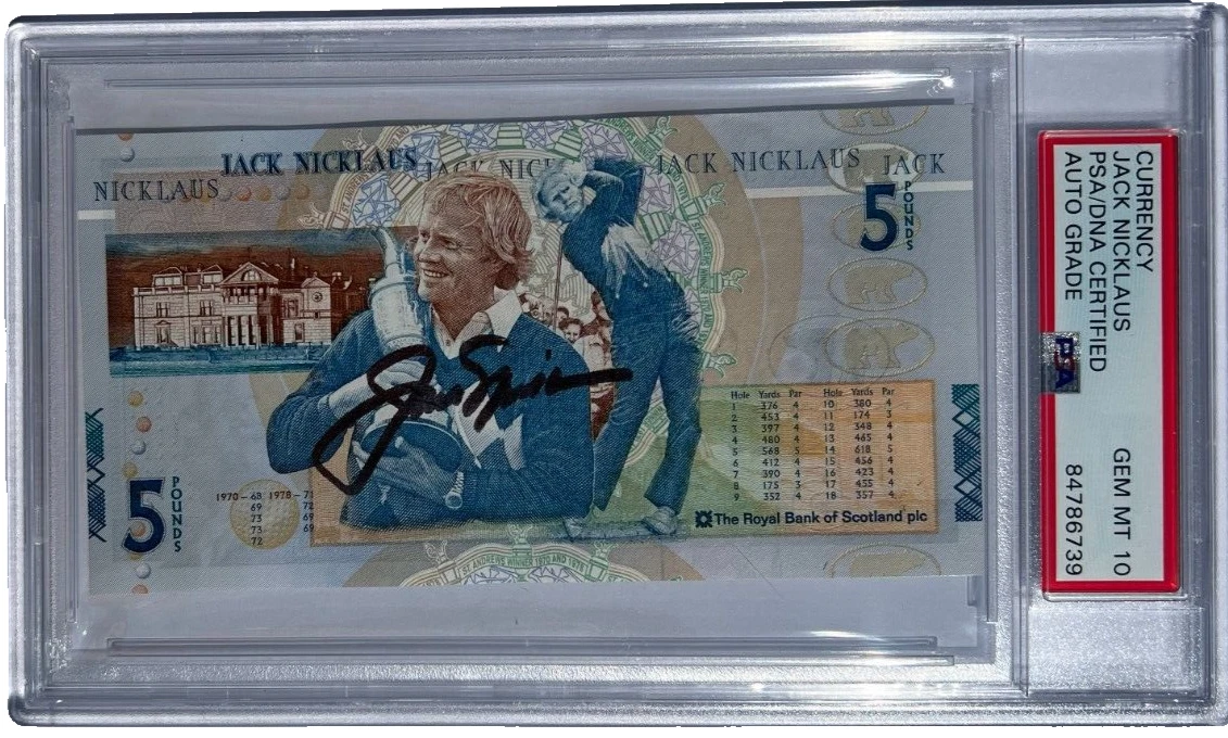 JACK NICKLAUS SIGNED ROYAL BANK OF SCOTLAND BRITISH OPEN 5 POUND NOTE PSA AUTO10