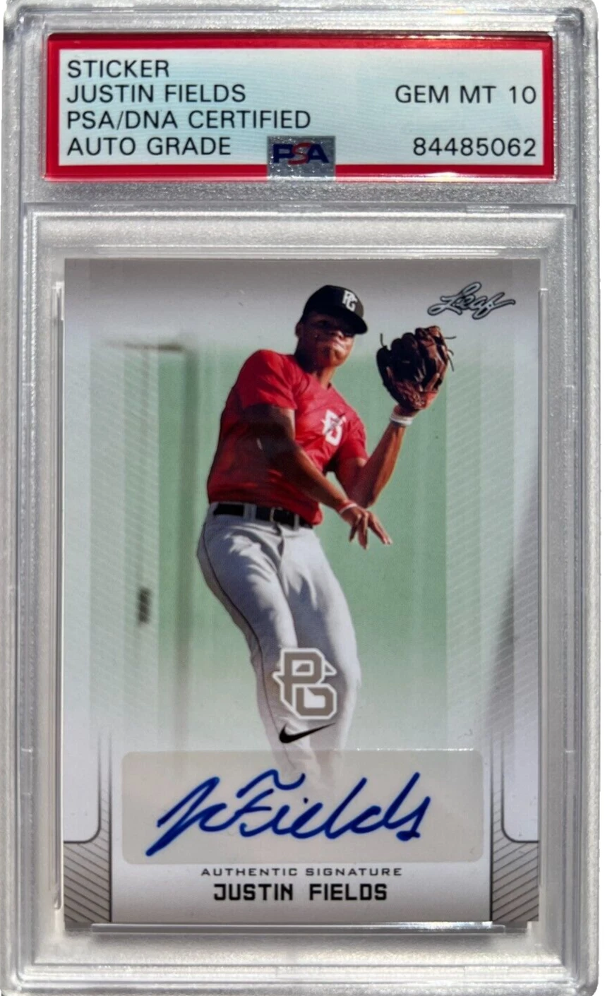JUSTIN FIELDS SIGNED 2017 LEAF PERFECT GAME ROOKIE CARD RC BEARS AUTO 10 PSA/DNA