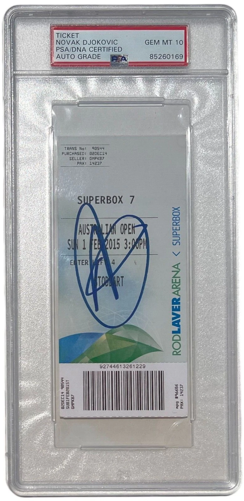NOVAK DJOKOVIC SIGNED 2015 AUSTRALIAN OPEN FINALS TICKET STUB AO PSA DNA AUTO 10
