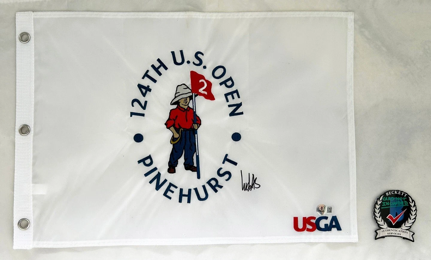 Ludvig Aberg Signed 2024 US Open Flag Beckett BAS COA