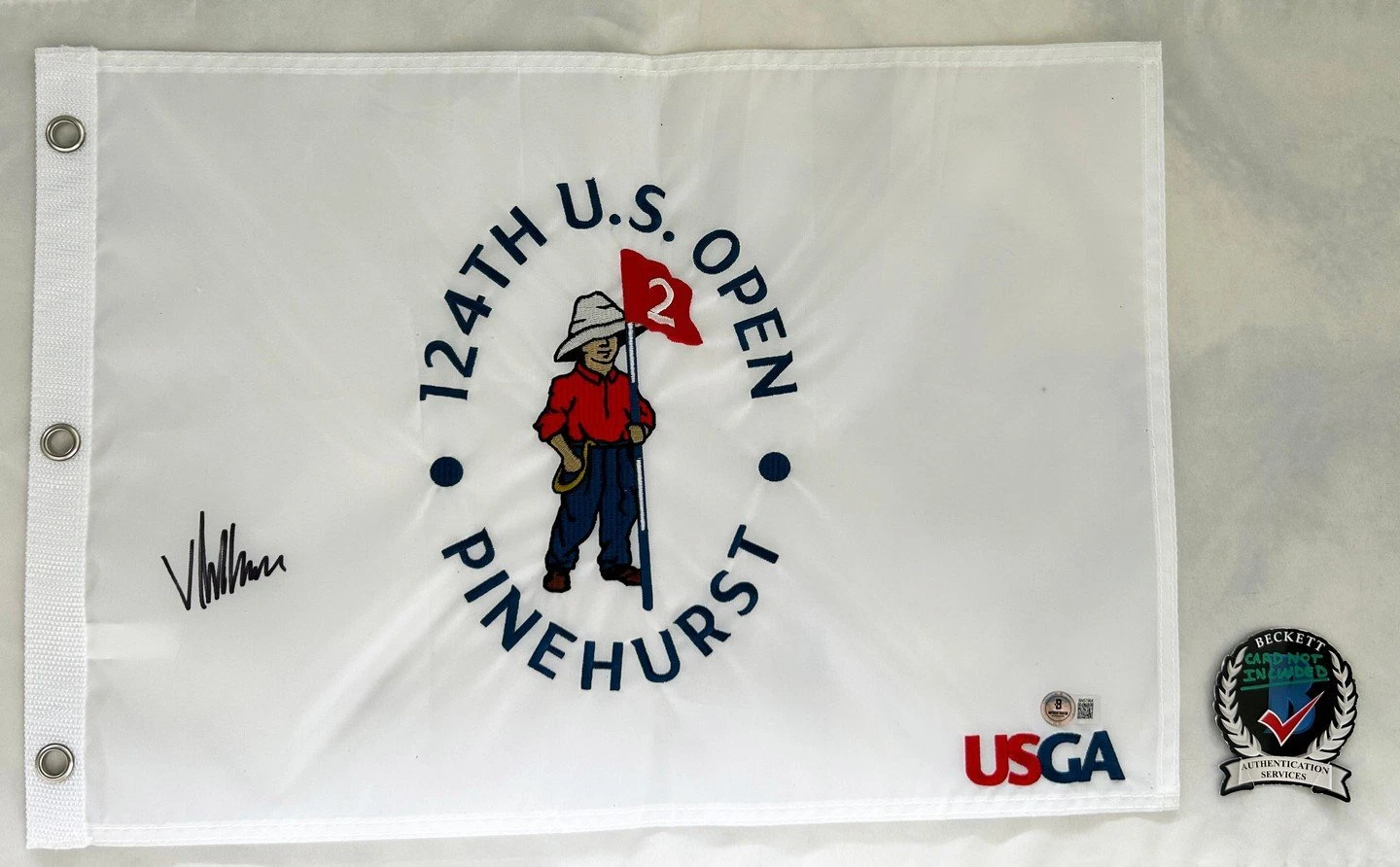 Viktor Hovland Signed 2024 US Open Flag Beckett BAS COA