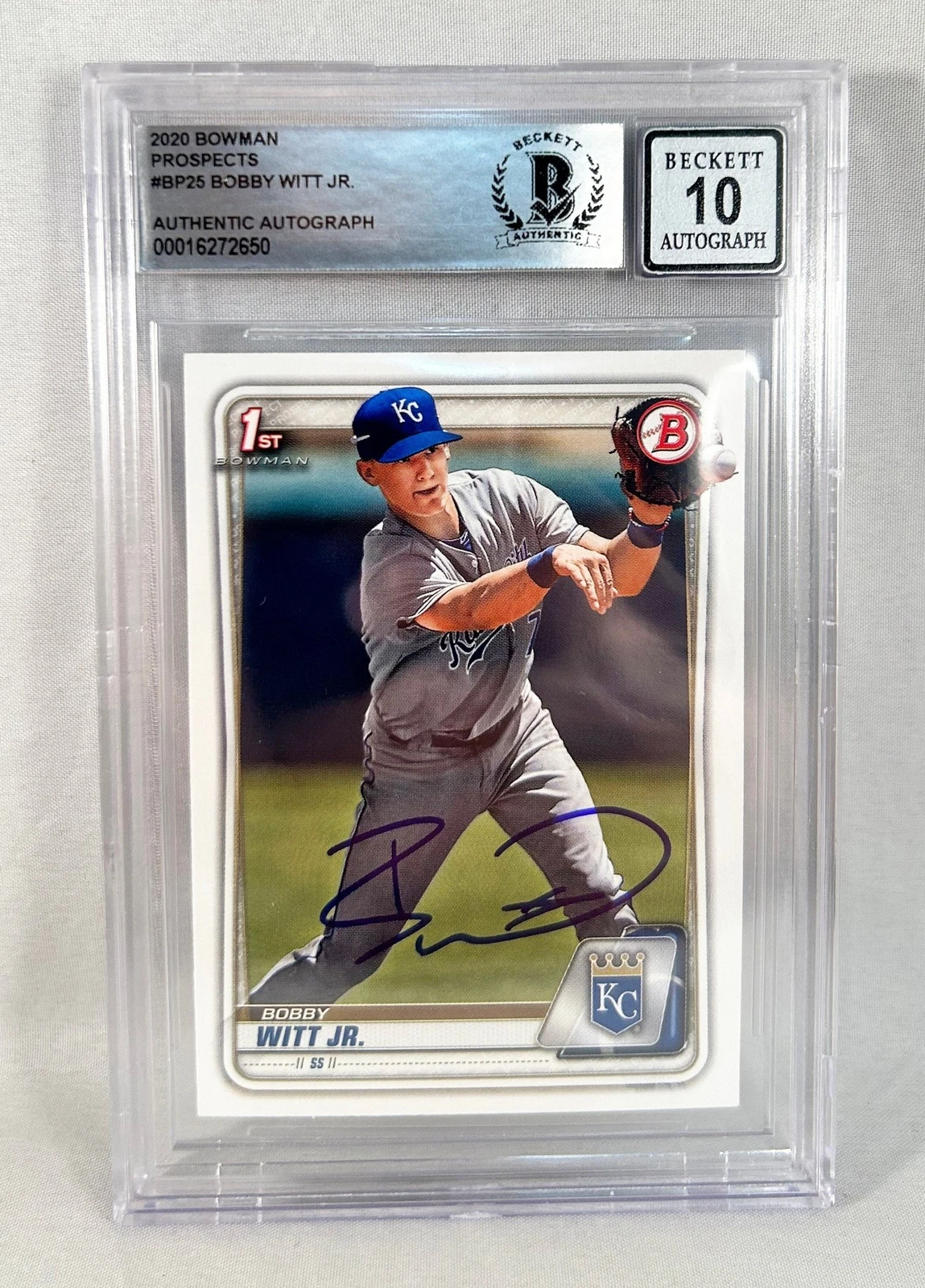 Bobby Witt Jr Signed Rookie Card 1st Bowman Chrome #BP-25 Royals Beckett BAS COA