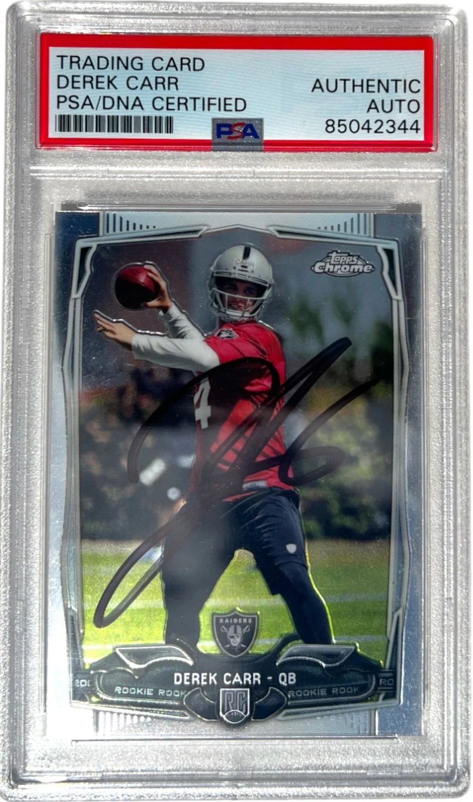 DEREK CARR SIGNED 2014 TOPPS CHROME ROOKIE CARD #115 AUTO RC PSA/DNA