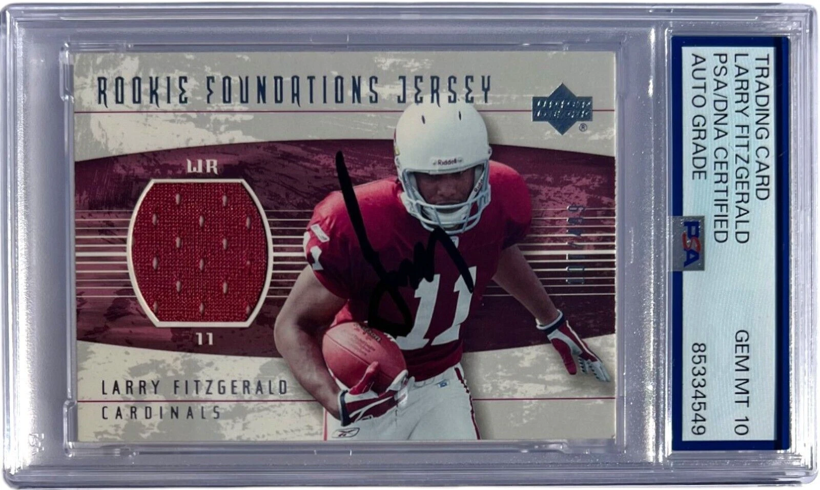 LARRY FITZGERALD SIGNED 2004 UPPERDECK FOUNDATION JERSEY CARD PSA/DNA AUTO 10