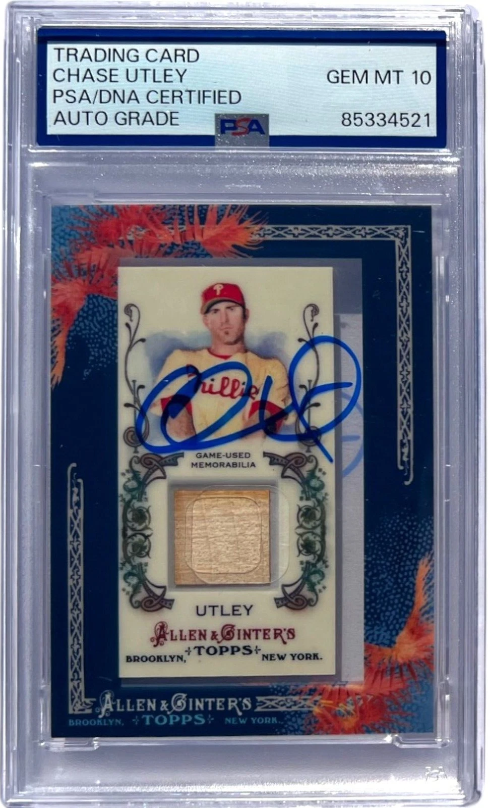 Chase Utley Signed 2011 Topps Allen & Ginter Card #AGR-CU Mini PSA/DNA AUTO 10