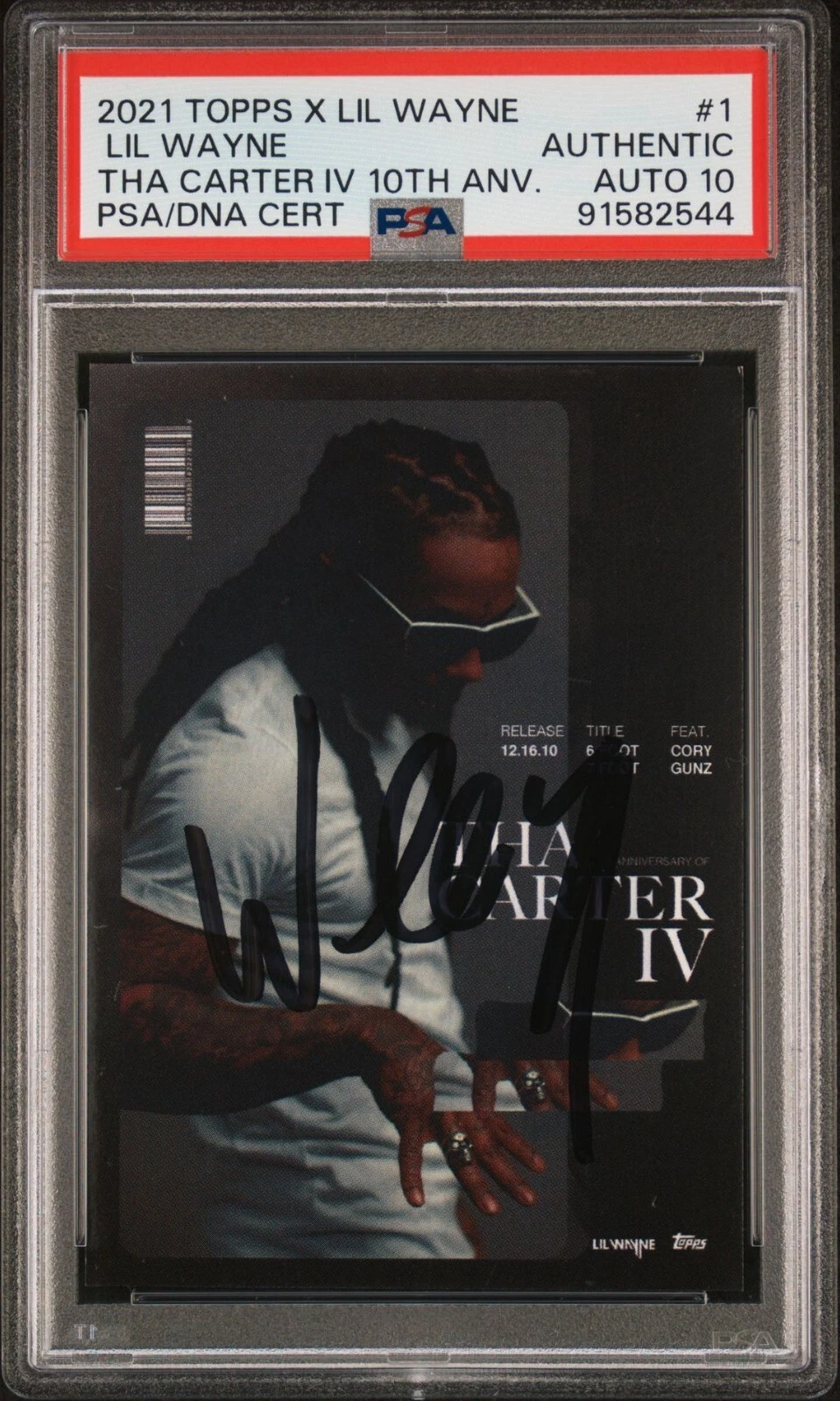 LIL WAYNE SIGNED 2021 TOPPS THA CARTER IV TRADING CARD #1 PSA/DNA AUTO 10