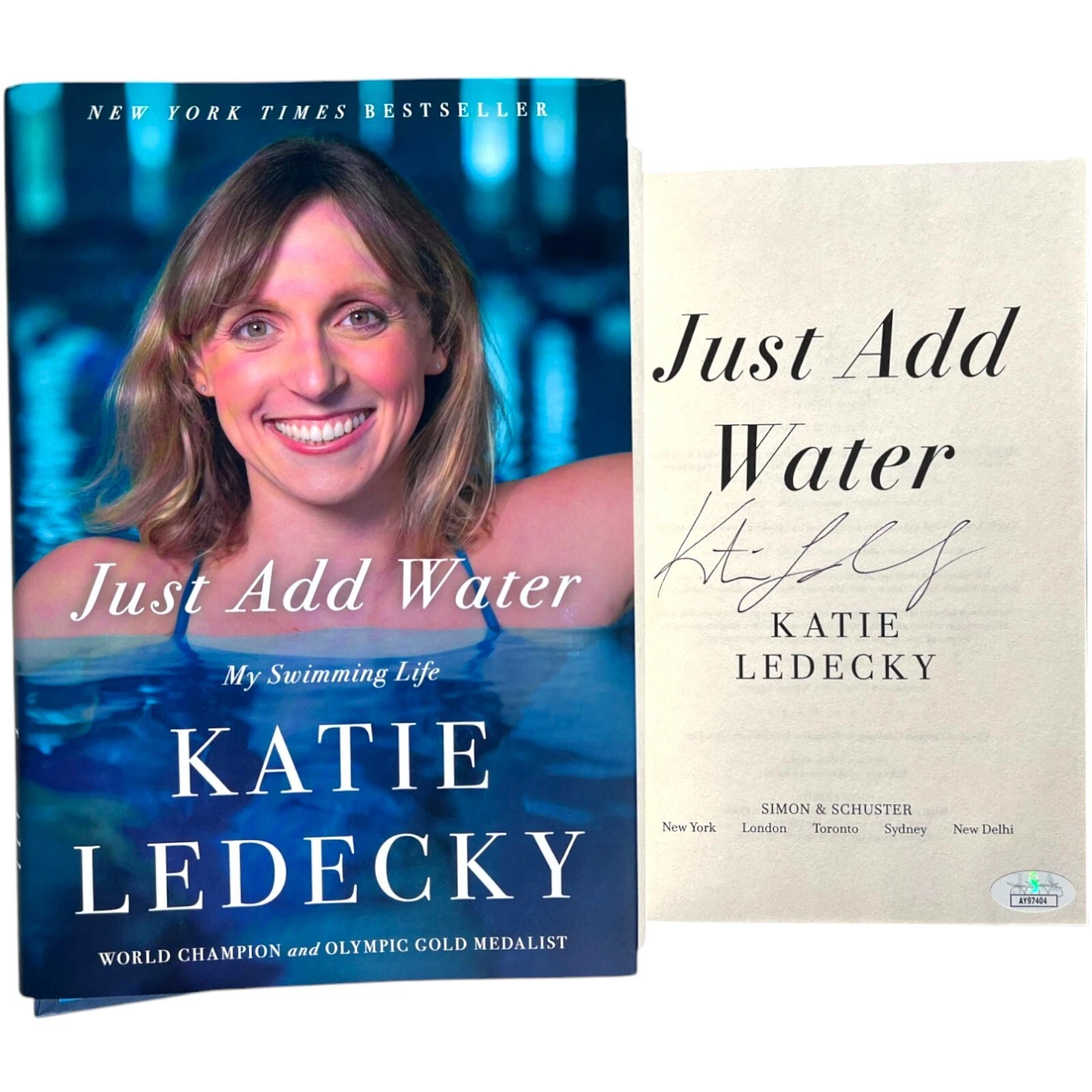 KATIE LEDECKY SIGNED AUTOGRAPHED JUST ADD WATER BOOK OLYMPICS SWIMMING USA JSA