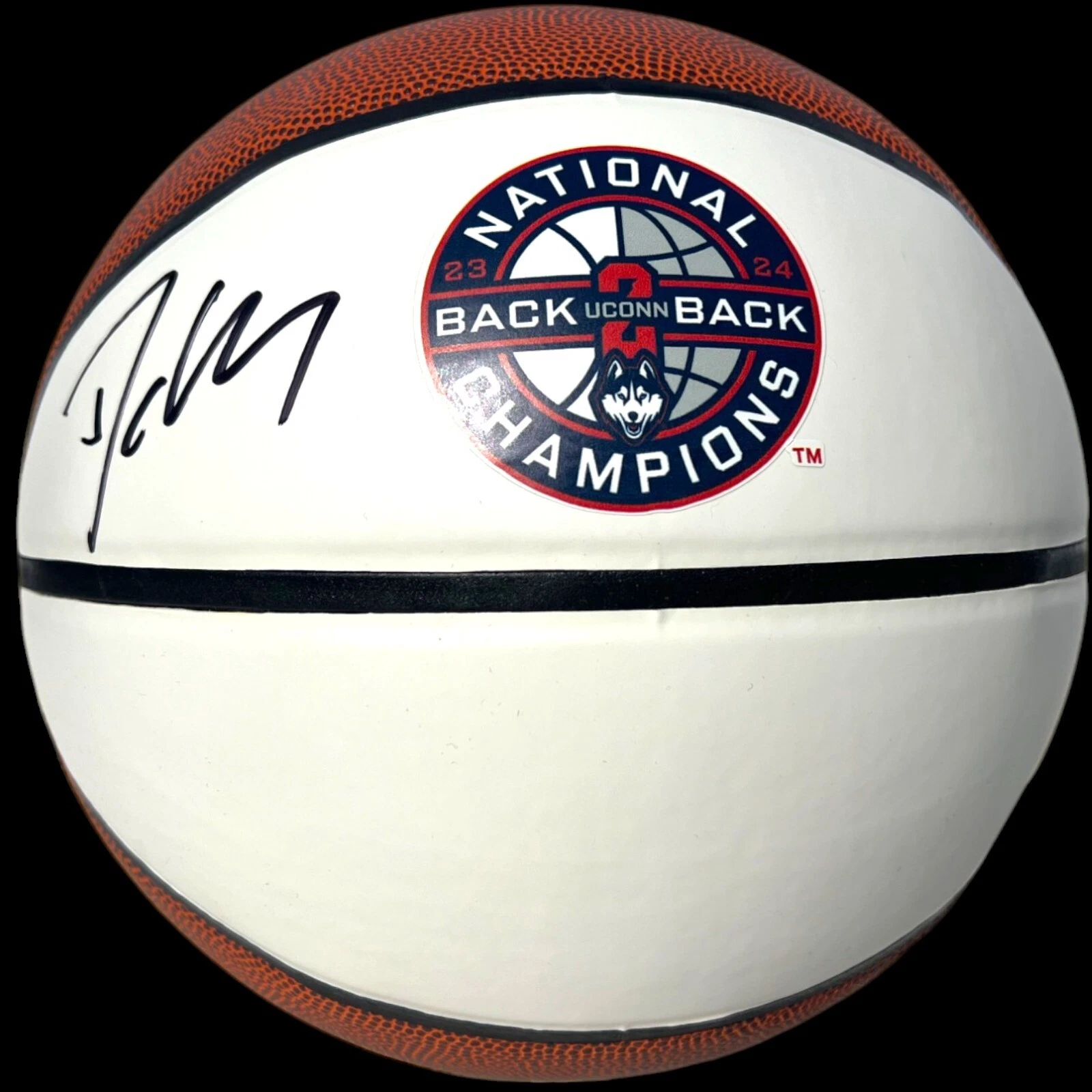 DAN HURLEY SIGNED UCONN HUSKIES LOGO BASKETBALL BACK 2 BACK CHAMPIONS JSA
