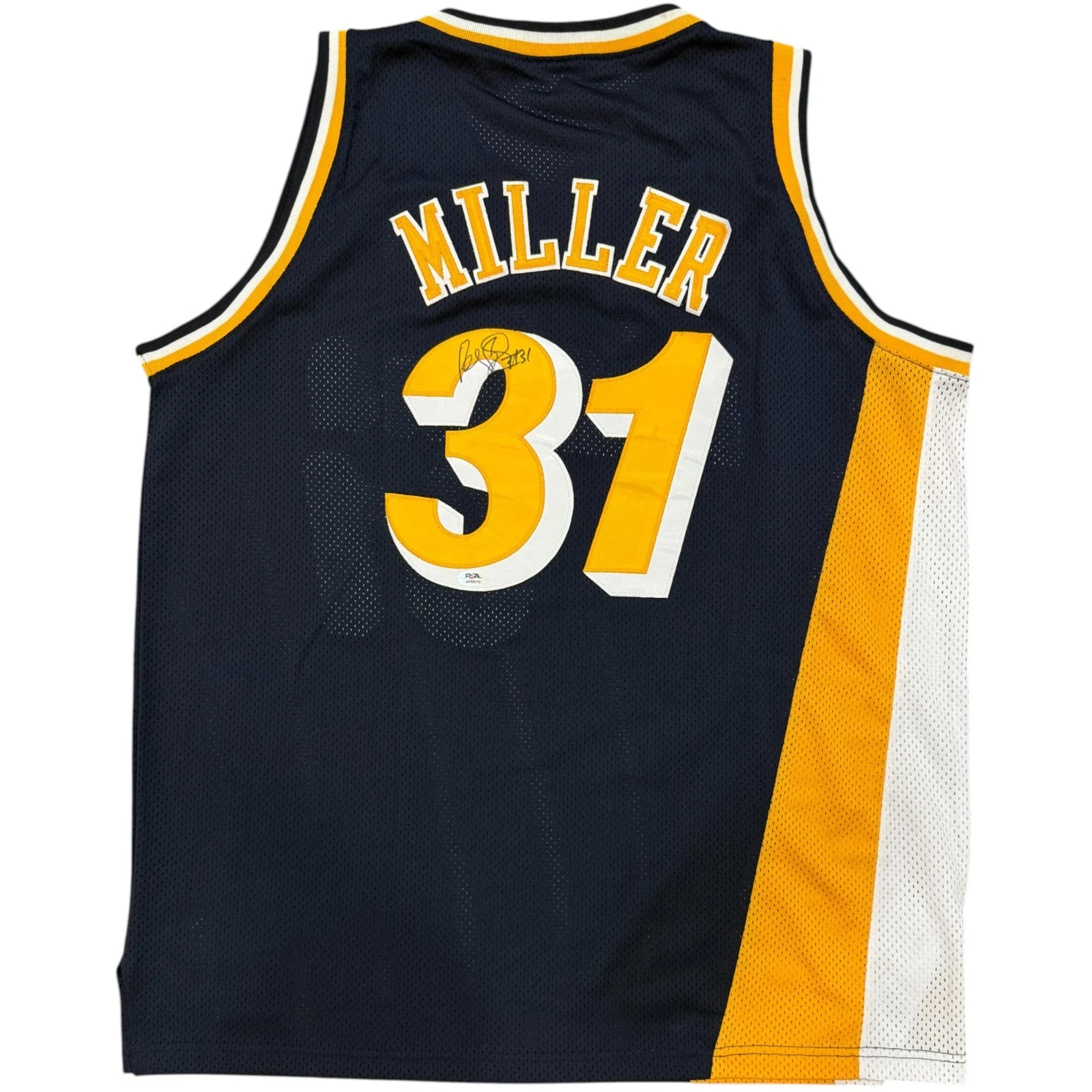 REGGIE MILLER SIGNED INDIANA PACERS MITCHELL & NESS BASKETBALL JERSEY PSA/DNA