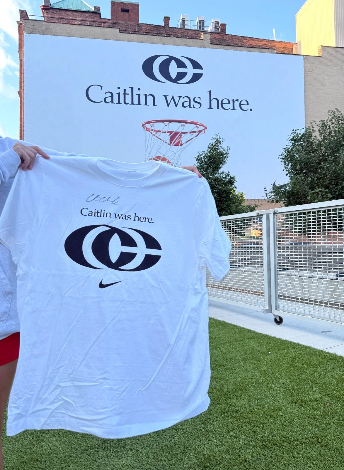 Caitlin Clark Signed CAITLIN WAS HERE Nike Logo SGA Indiana Fever T Shirt JSA