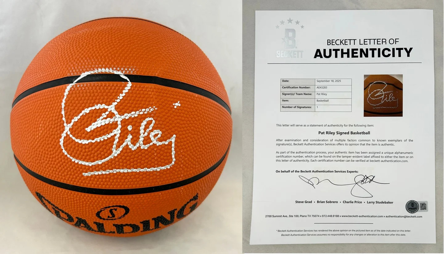 Pat Riley Signed Basketball Miami Heat Beckett BAS COA