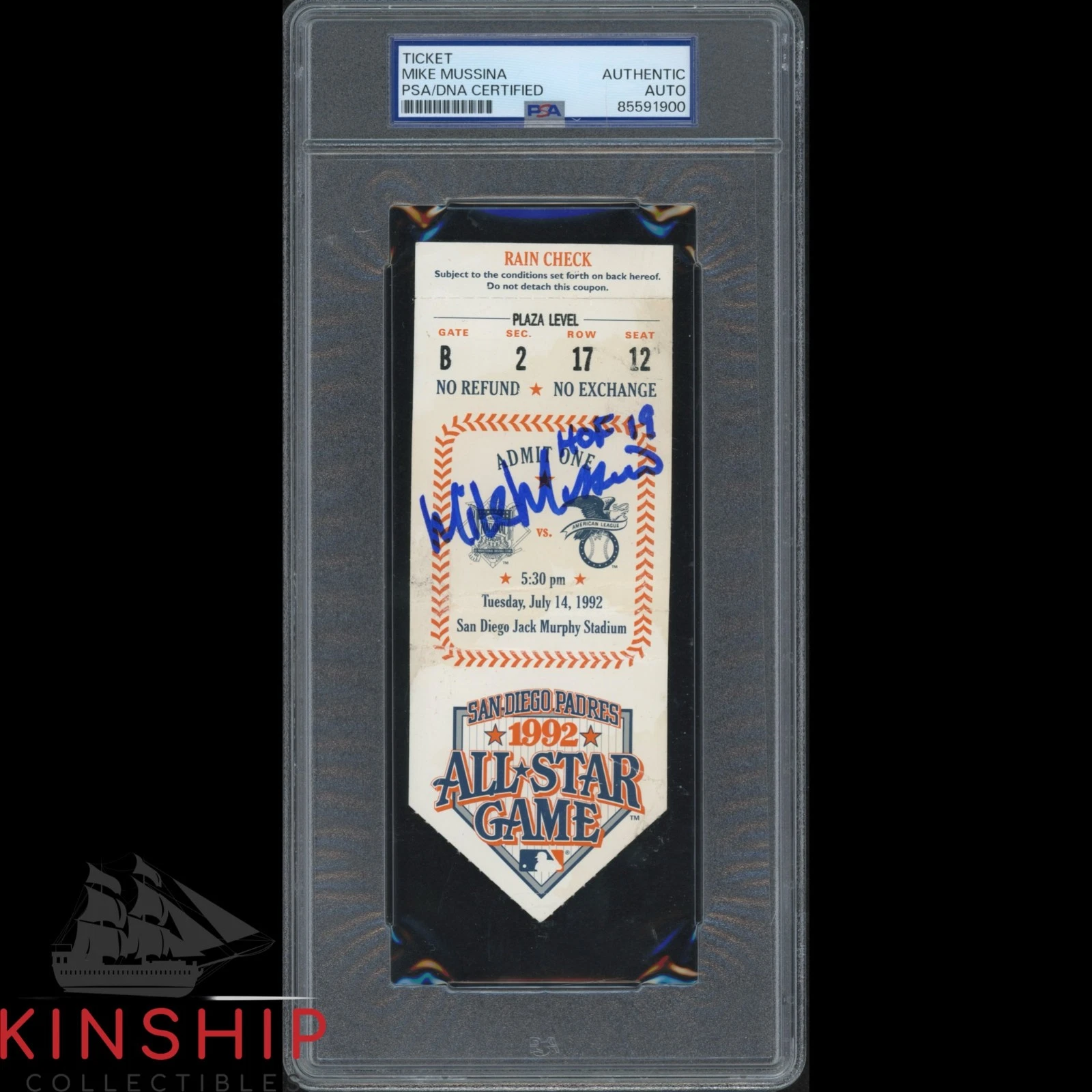 Mike Mussina signed 1992 All Star Game Ticket PSA DNA Slab HOF Baseball C5255