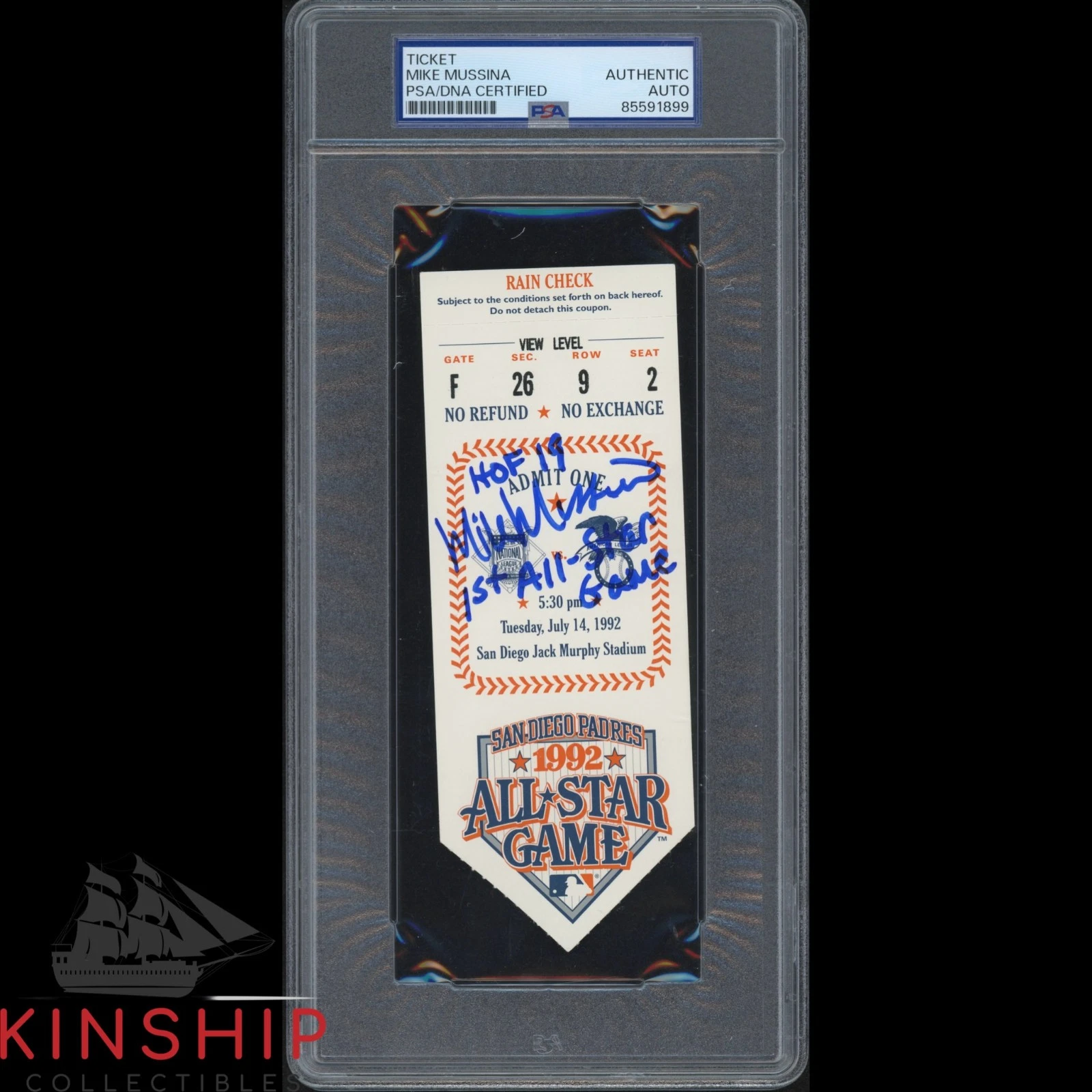 Mike Mussina signed 1992 All Star Game Ticket PSA DNA Slab HOF Baseball C5256