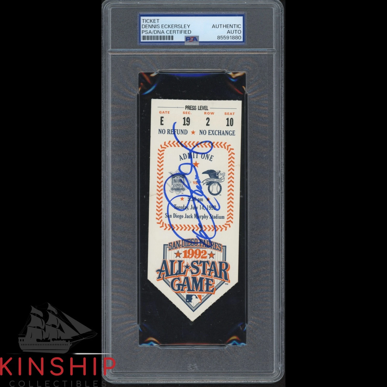 Dennis Eckersley signed 1992 All Star Game Ticket PSA DNA Slab HOF Auto C5258