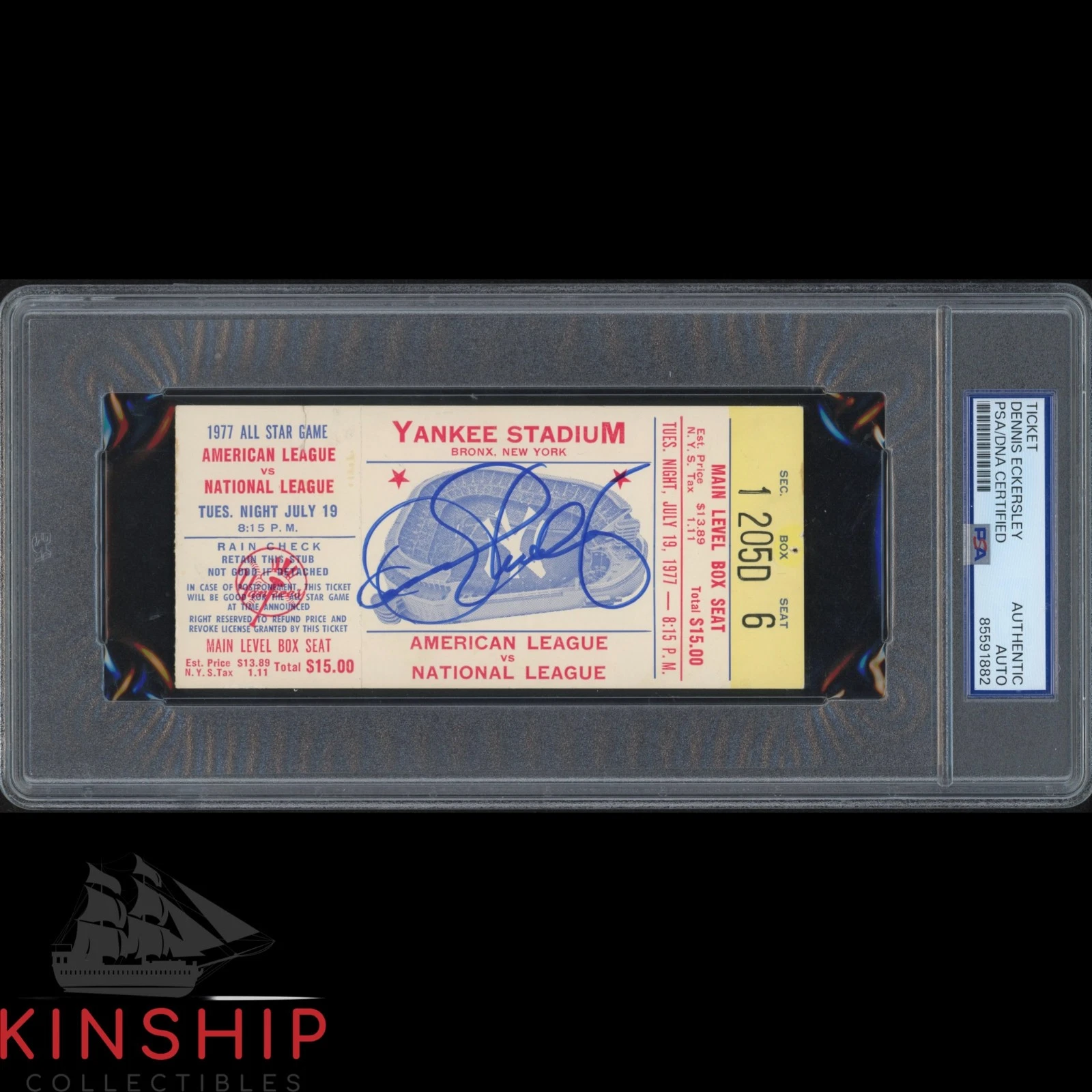 Dennis Eckersley signed 1977 All Star Game Ticket PSA DNA Slab HOF Auto C5259