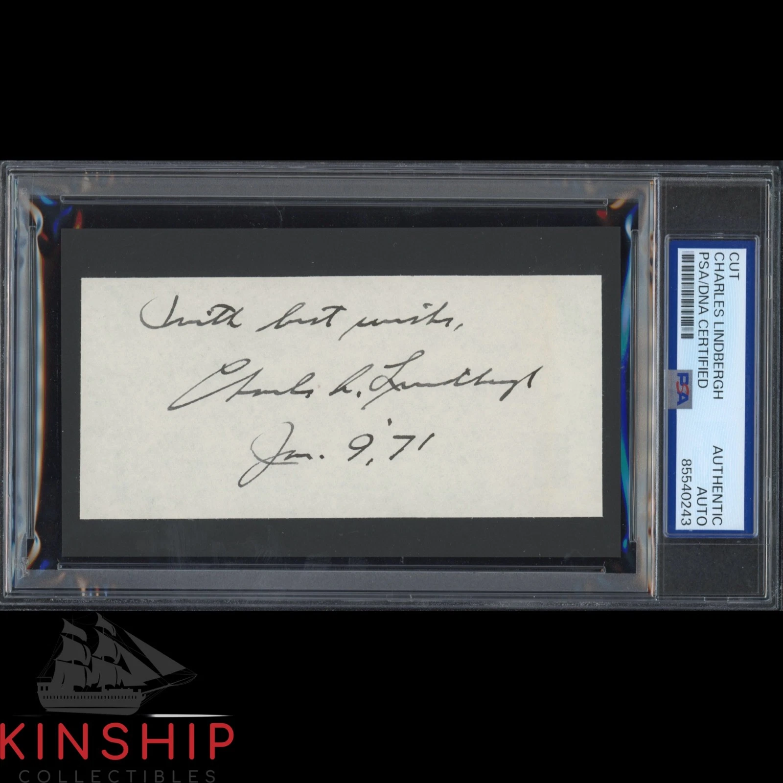 Charles Lindbergh signed Cut PSA DNA Slabbed Inscribed Auto Rare C5298