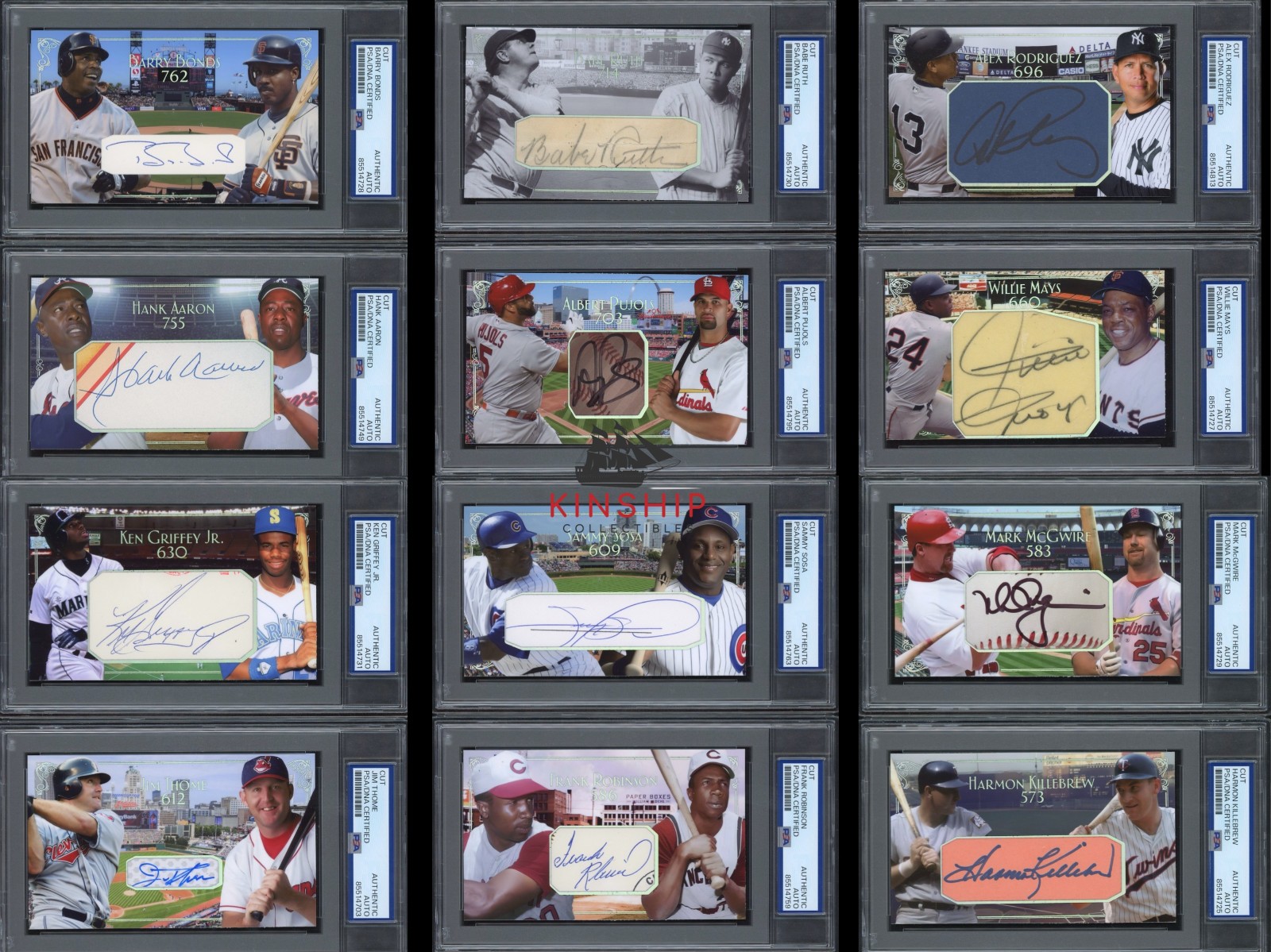 (28 AUTOS) 500 HOME RUN CLUB SIGNED CUT 3×5 CUSTOM CARD PSA DNA SLAB RUTH MANTLE COLLECTIBLE MEMORABILIA