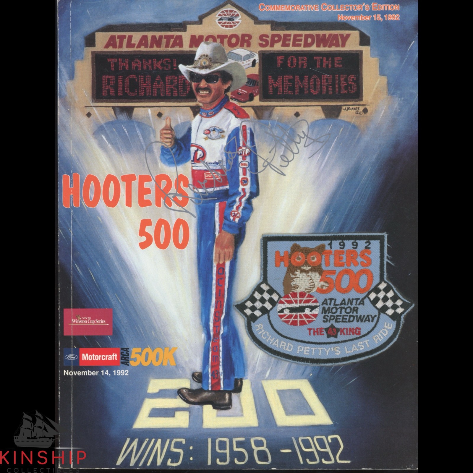 Richard Petty signed 1992 Hooters 500 Program JSA COA NASCAR Auto E326