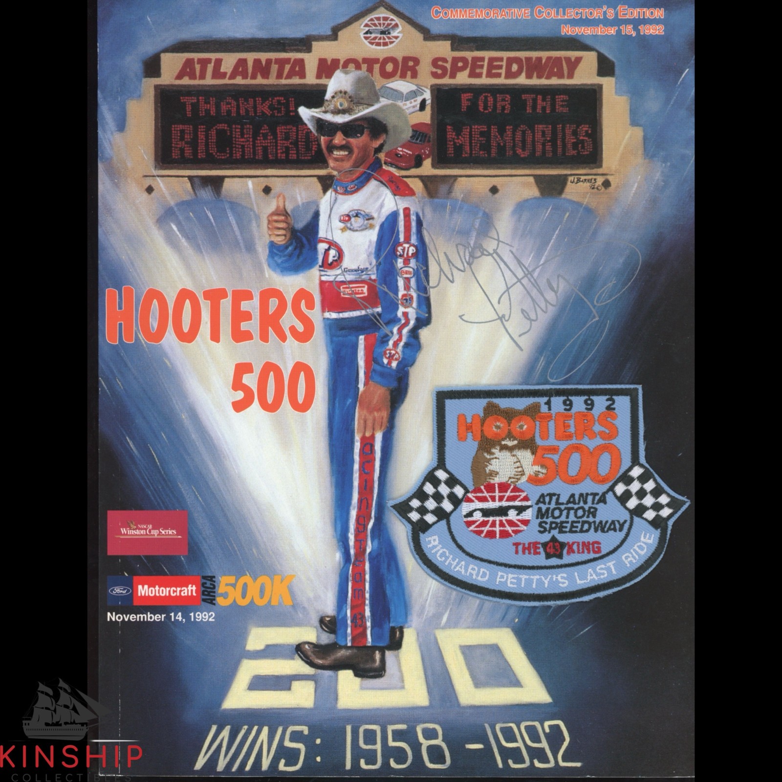 Richard Petty signed 1992 Hooters 500 Program JSA COA NASCAR Auto E328