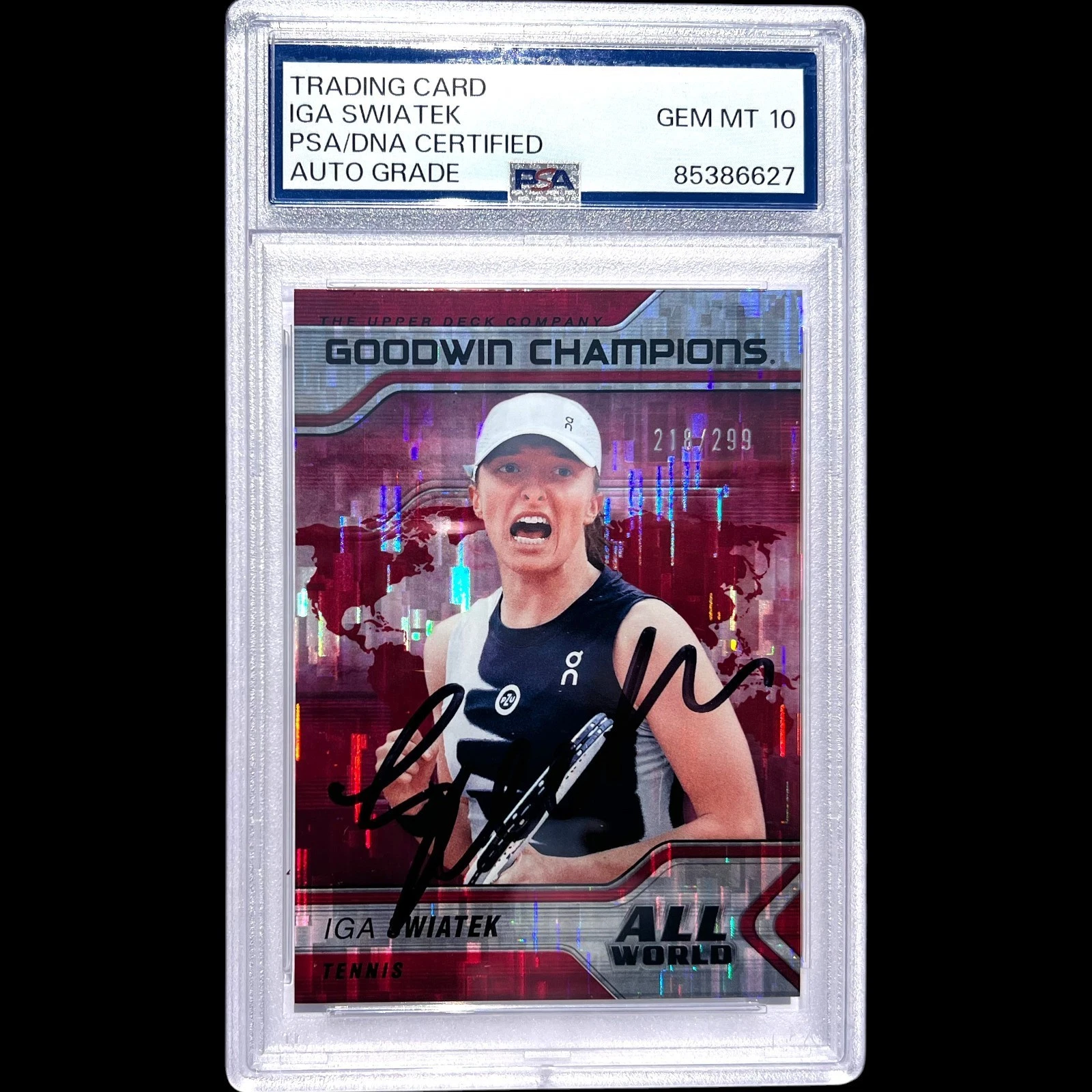IGA SWIATEK SIGNED 2023 UPPER DECK GOODWIN CHAMPIONS RED ROOKIE CARD PSA AUTO 10