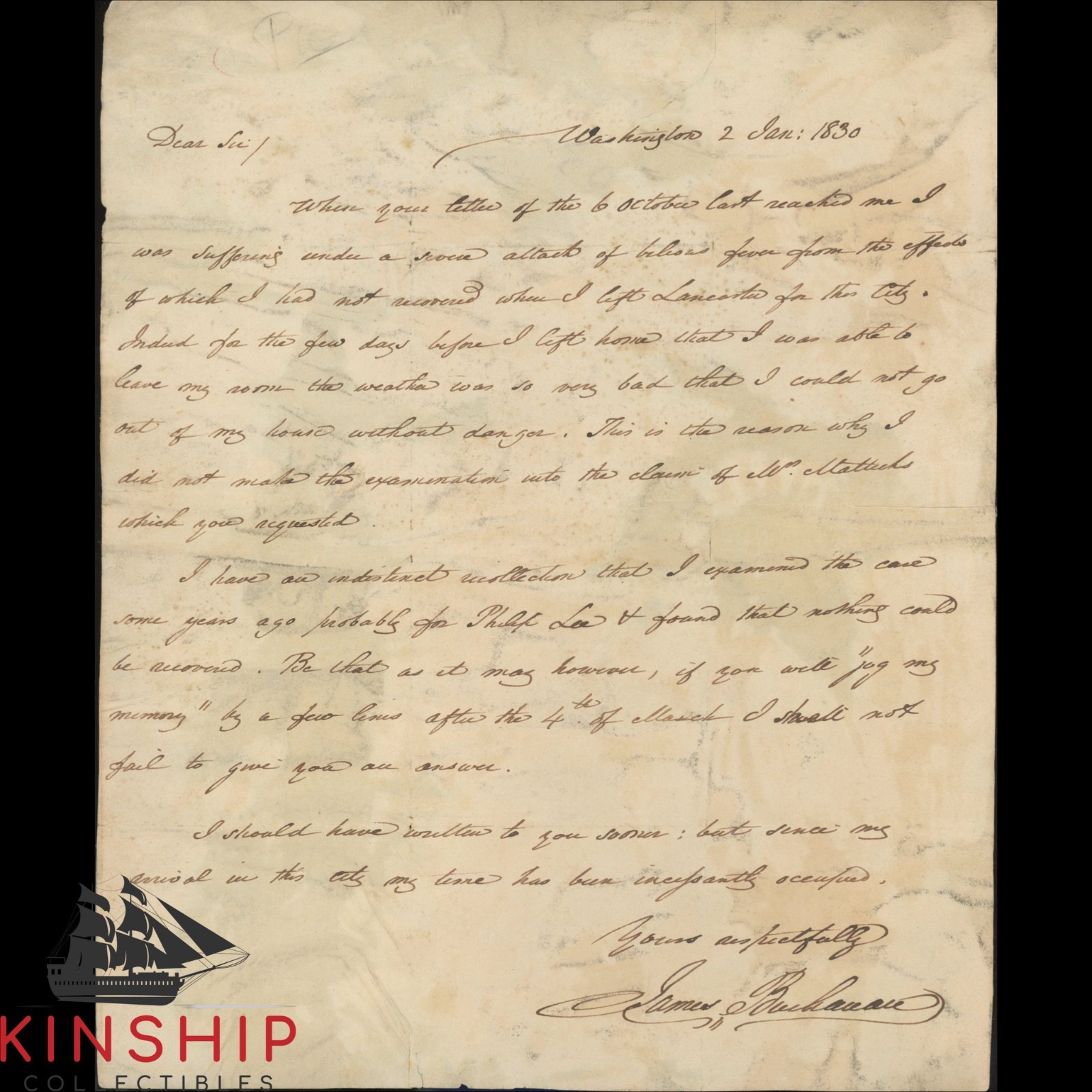 President James Buchanan signed Hand Written Letter JSA LOA Rare Auto 9 Z2372