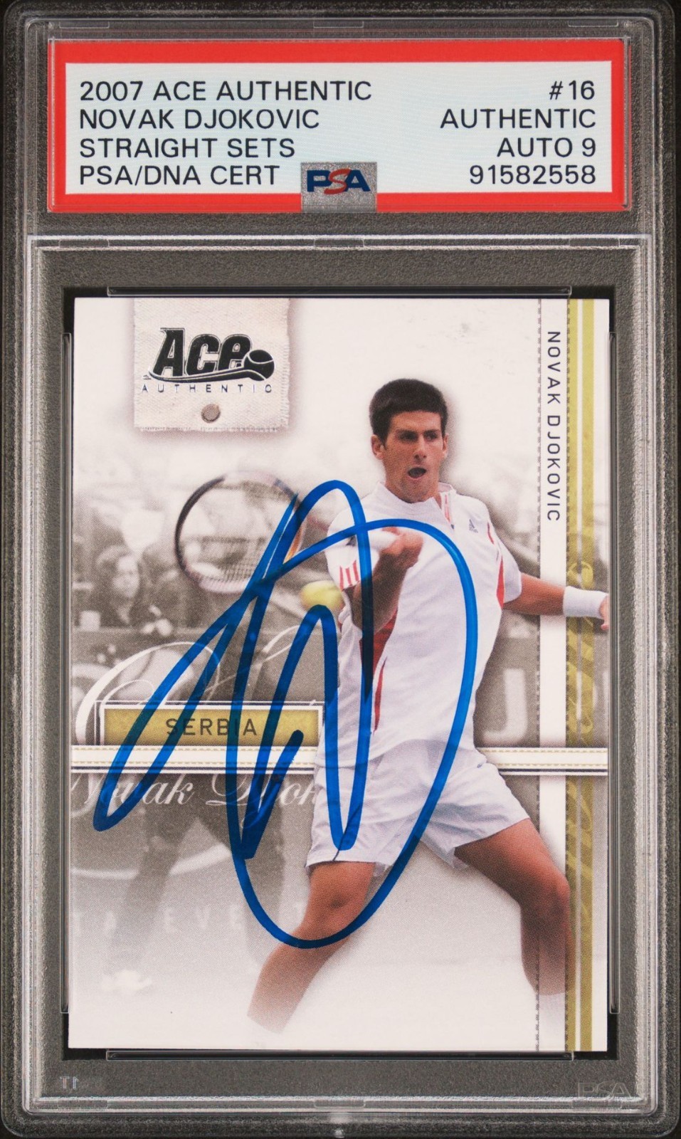 2007 Ace Authentic Novak Djokovic Straight Sets #16 Rookie PSA Authentic Auto 9