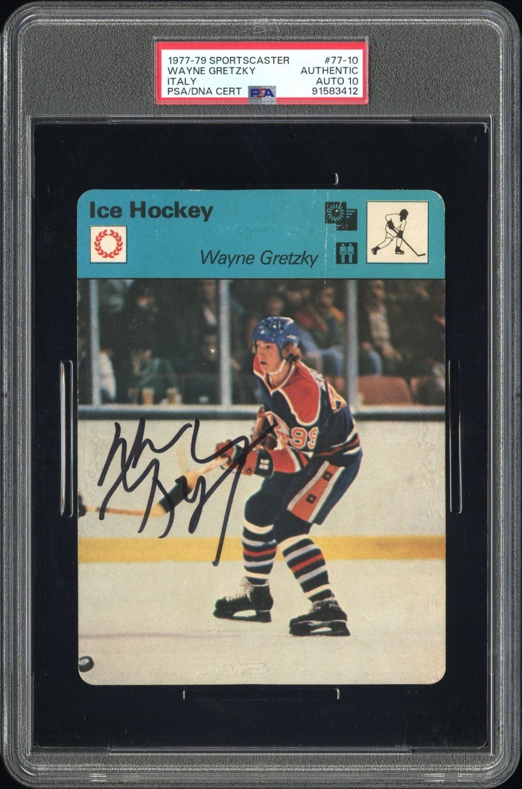 1977-79 SPORTSCASTER ITALY #77-10 WAYNE GRETZKY SIGNED RC OILERS HOF PSA AUTO 10