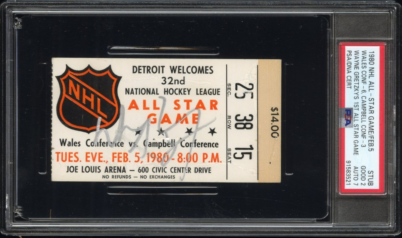 WAYNE GRETZKY SIGNED 1980 NHL 1ST ALL STAR GAME TICKET PSA 2 AUTO 7 COLLECTIBLE MEMORABILIA