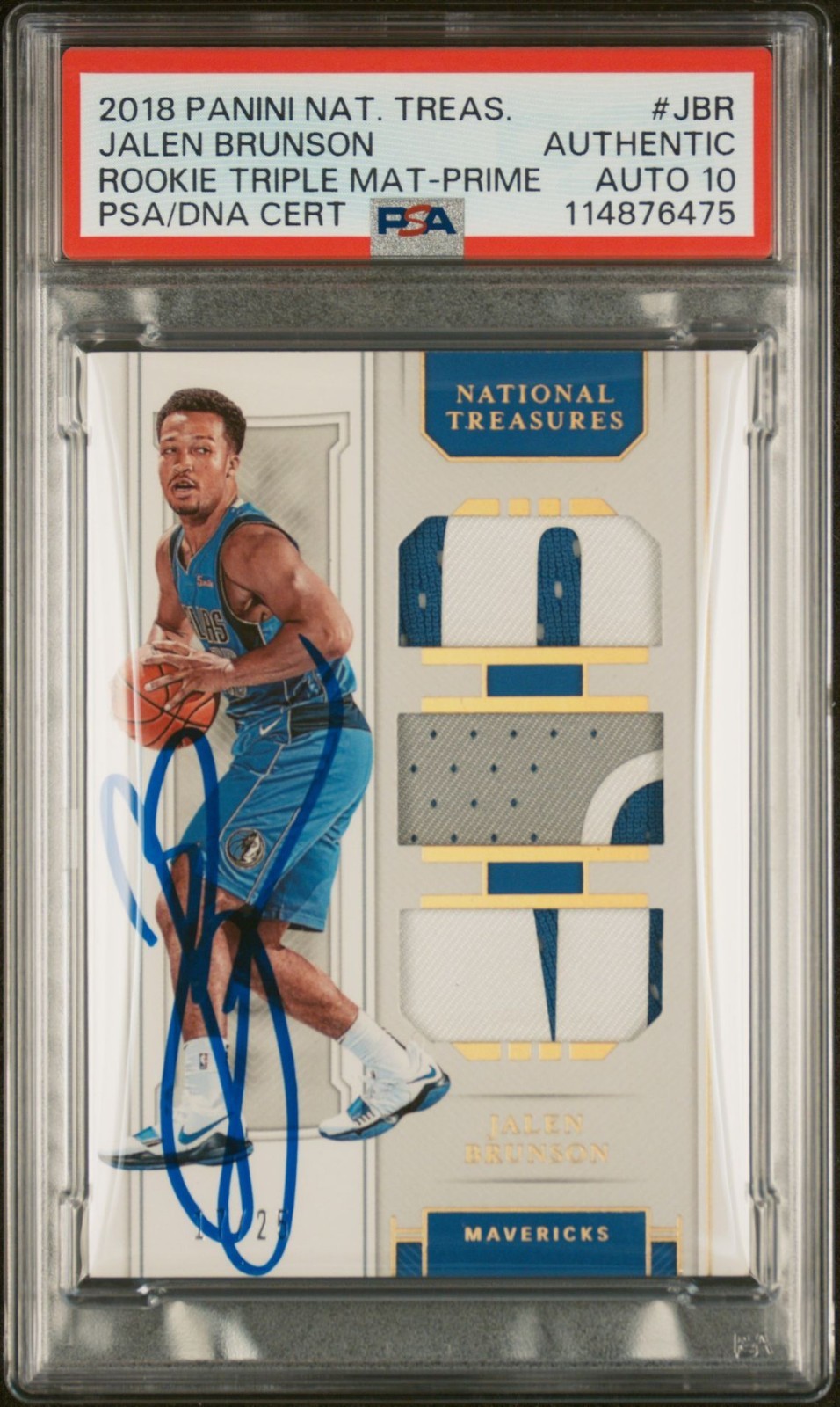 JALEN BRUNSON SIGNED 2018 PANINI NATIONAL TREASURES ROOKIE PATCH RC /25 PSA AUTO