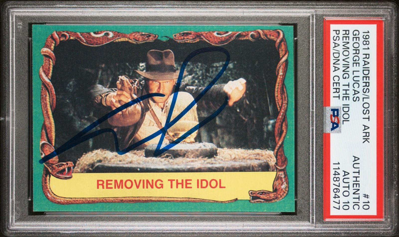 GEORGE LUCAS SIGNED 1981 TOPPS RAIDERS OF THE LOST ARK PSA/DNA AUTO 10