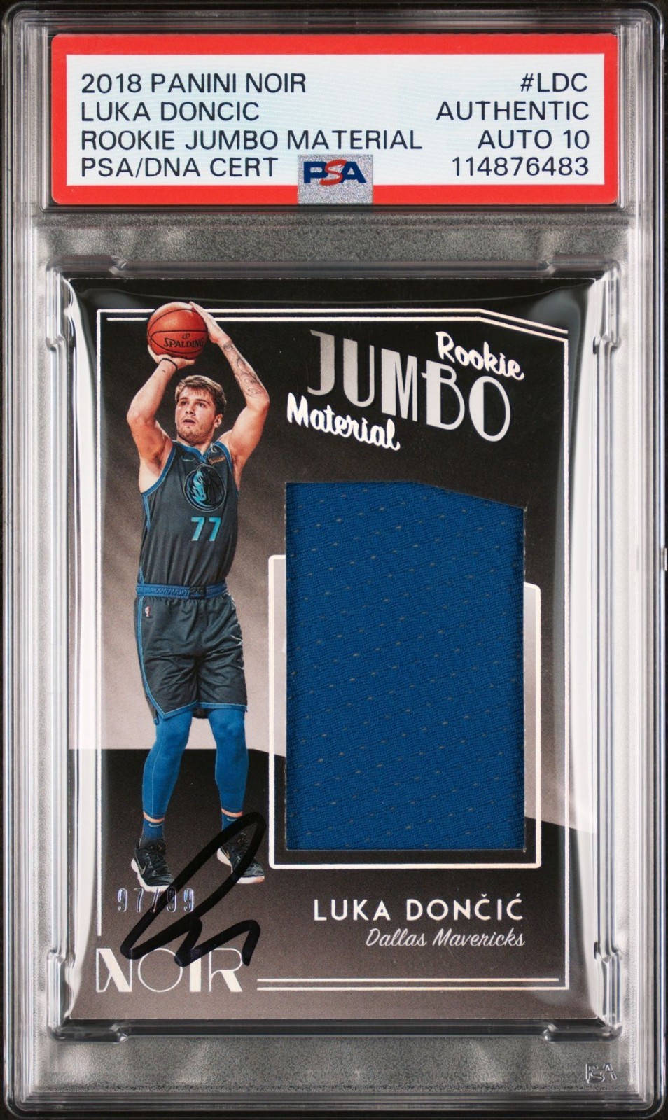 Luka Doncic Signed 2018-19 Panini Noir Rookie Jumbo Material /99 PSA Auto 10