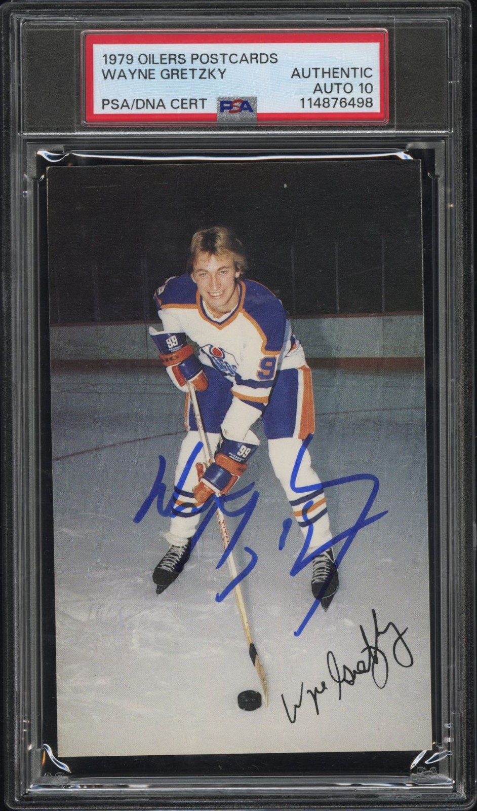 WAYNE GRETZKY SIGNED 1979 EDMONTON OILERS POSTCARD ROOKIE RC PSA AUTO 10