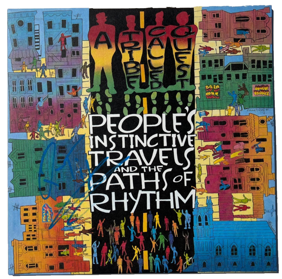 Q-TIP SIGNED A TRIBE CALLED QUEST PEOPLE'S INSTINCTIVE TRAVELS VINYL ALBUM JSA