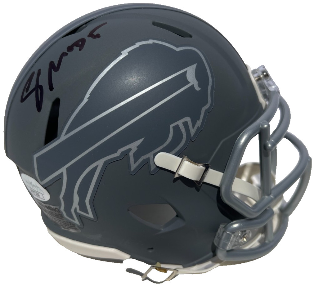 SEAN MCDERMOTT SIGNED AUTOGRAPHED BUFFALO BILLS SLATE FOOTBALL MINI HELMET JSA
